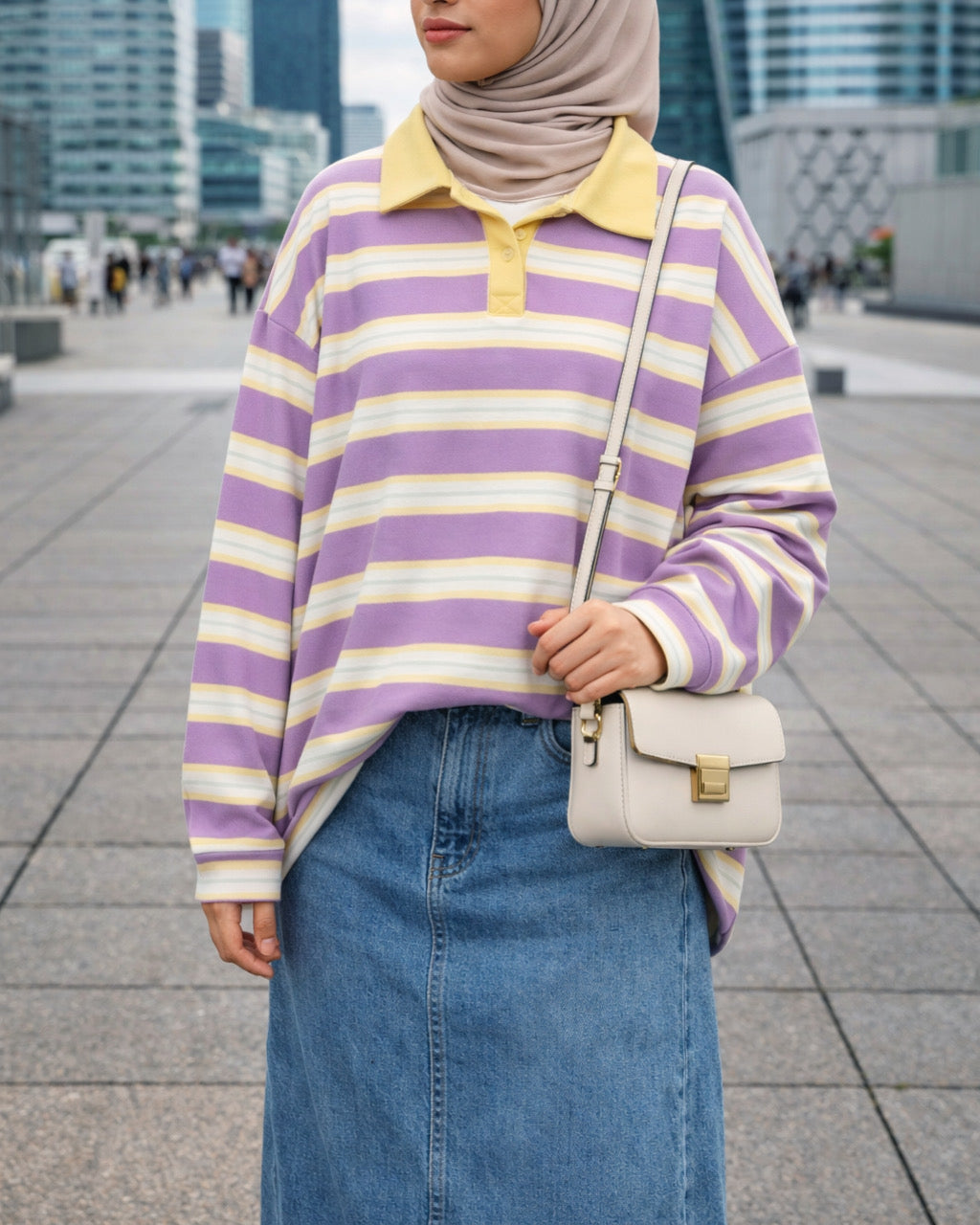 Polo manches longues rayé – Coupe oversize