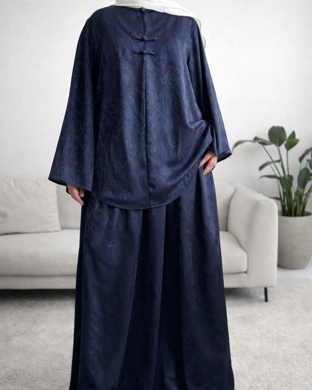 Ensemble Modest Fashion Femme – Tunique Ample & Jupe Longue Satinée Élégante