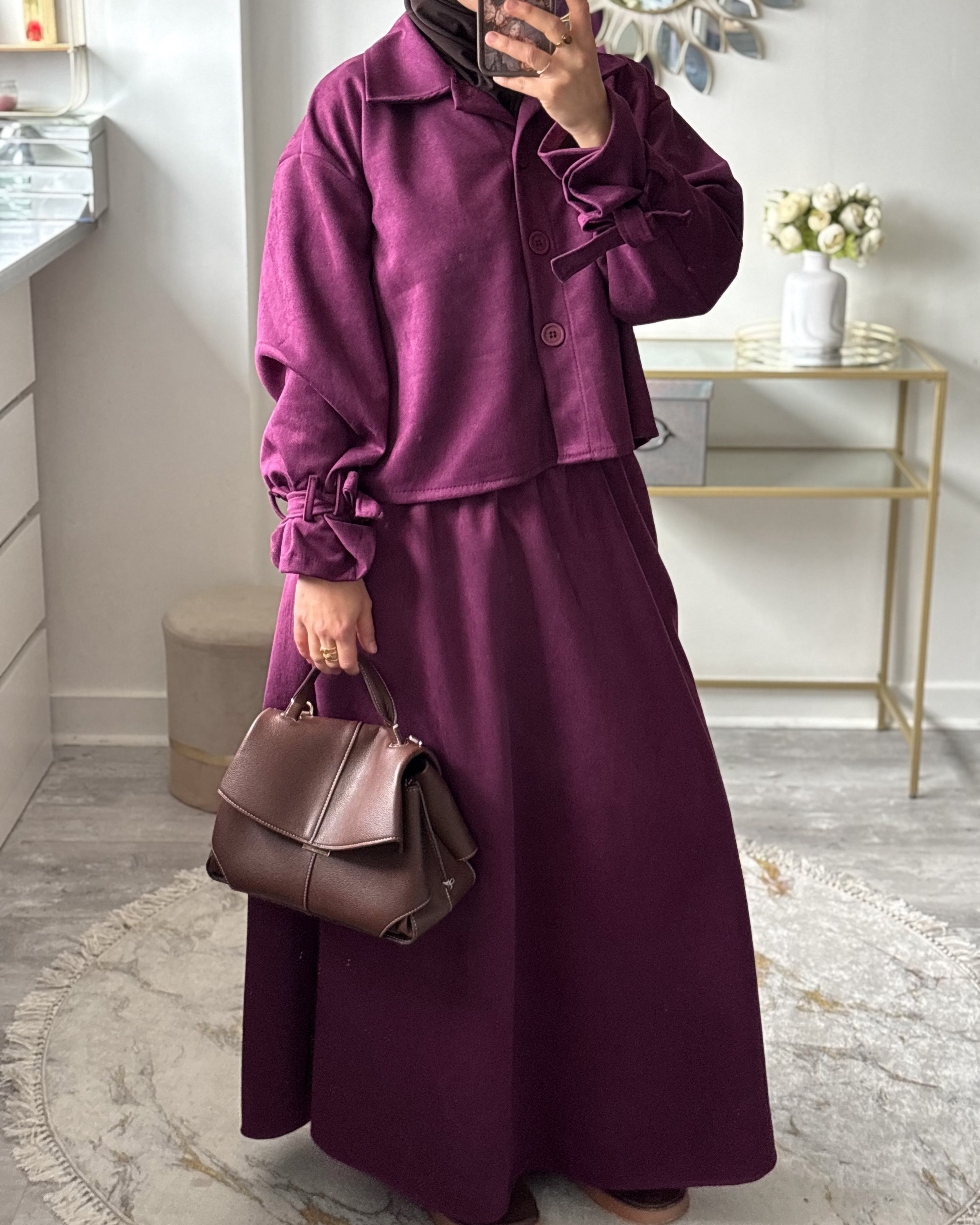 Ensemble suédine – Jupe longue & chemise courte