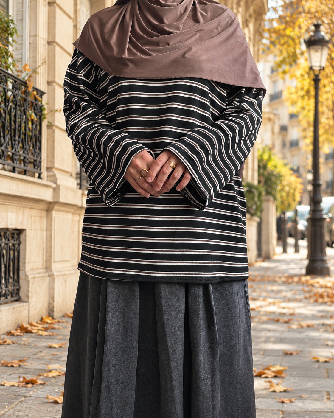Tee-shirt long oversize à rayures – Manches longues