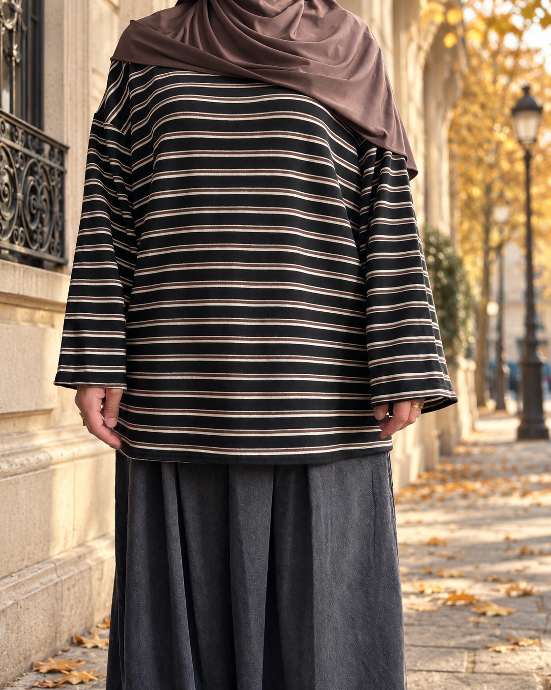 Tee-shirt long oversize à rayures – Manches longues