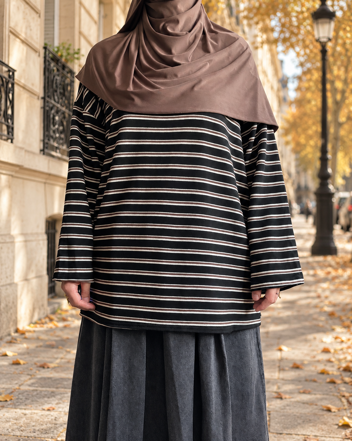 Tee-shirt long oversize à rayures – Manches longues