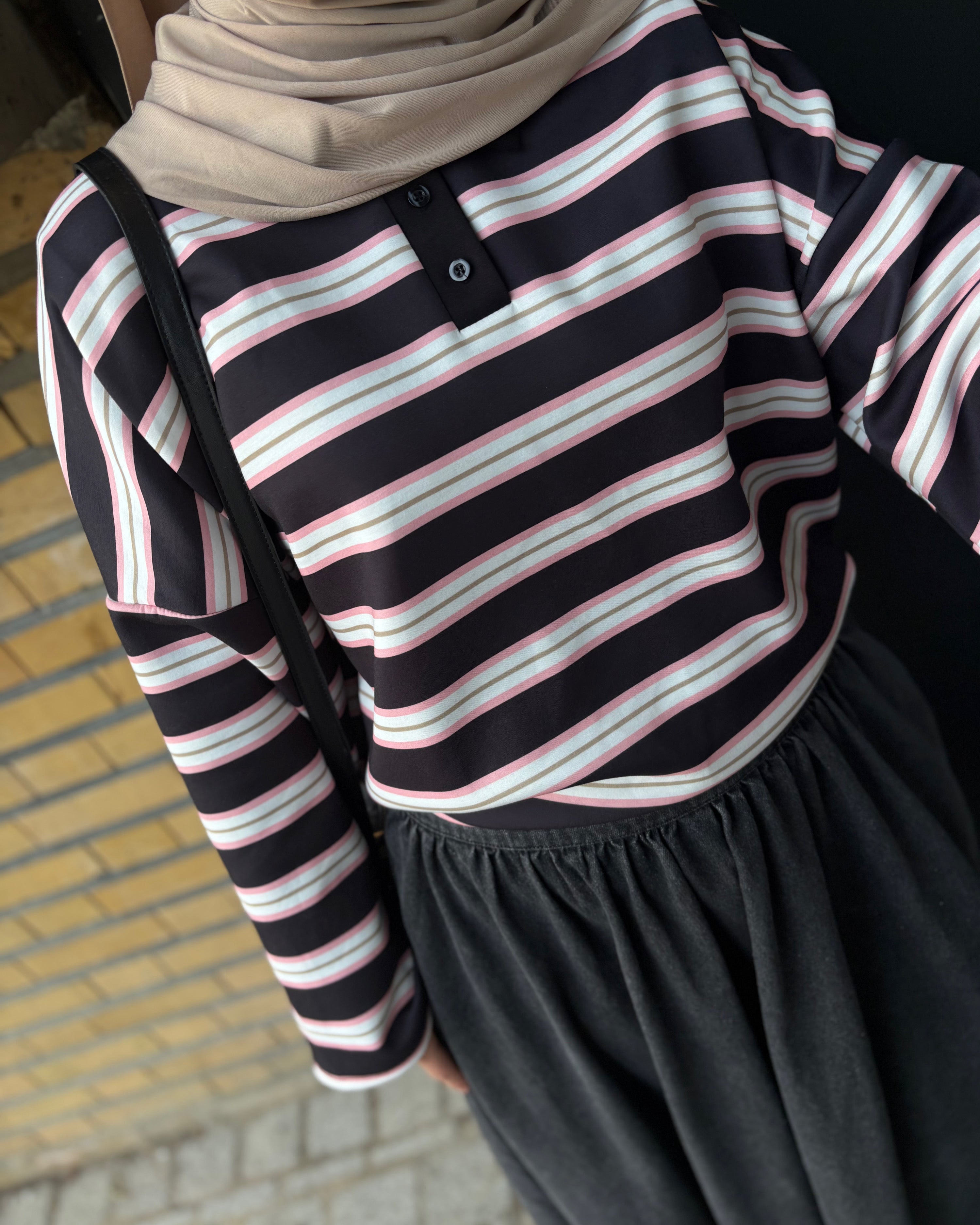 Polo manches longues rayé – Coupe oversize