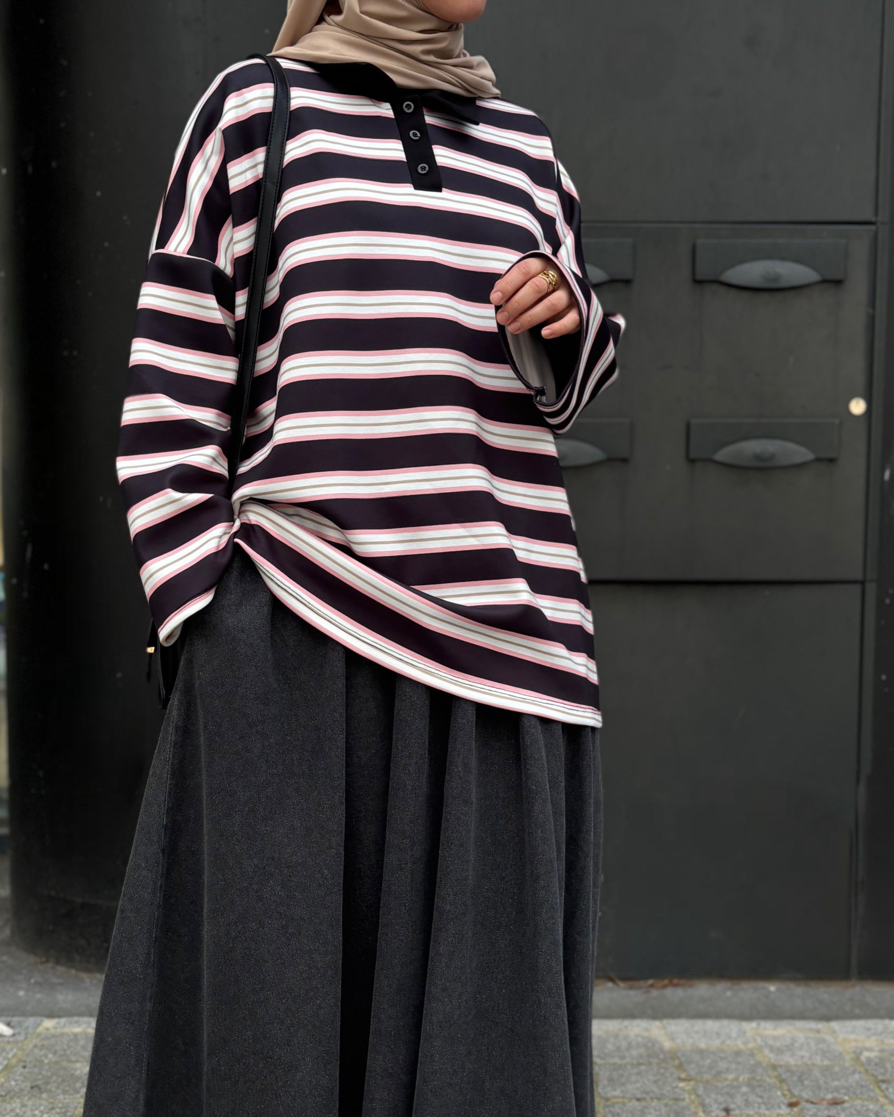 Polo manches longues rayé – Coupe oversize