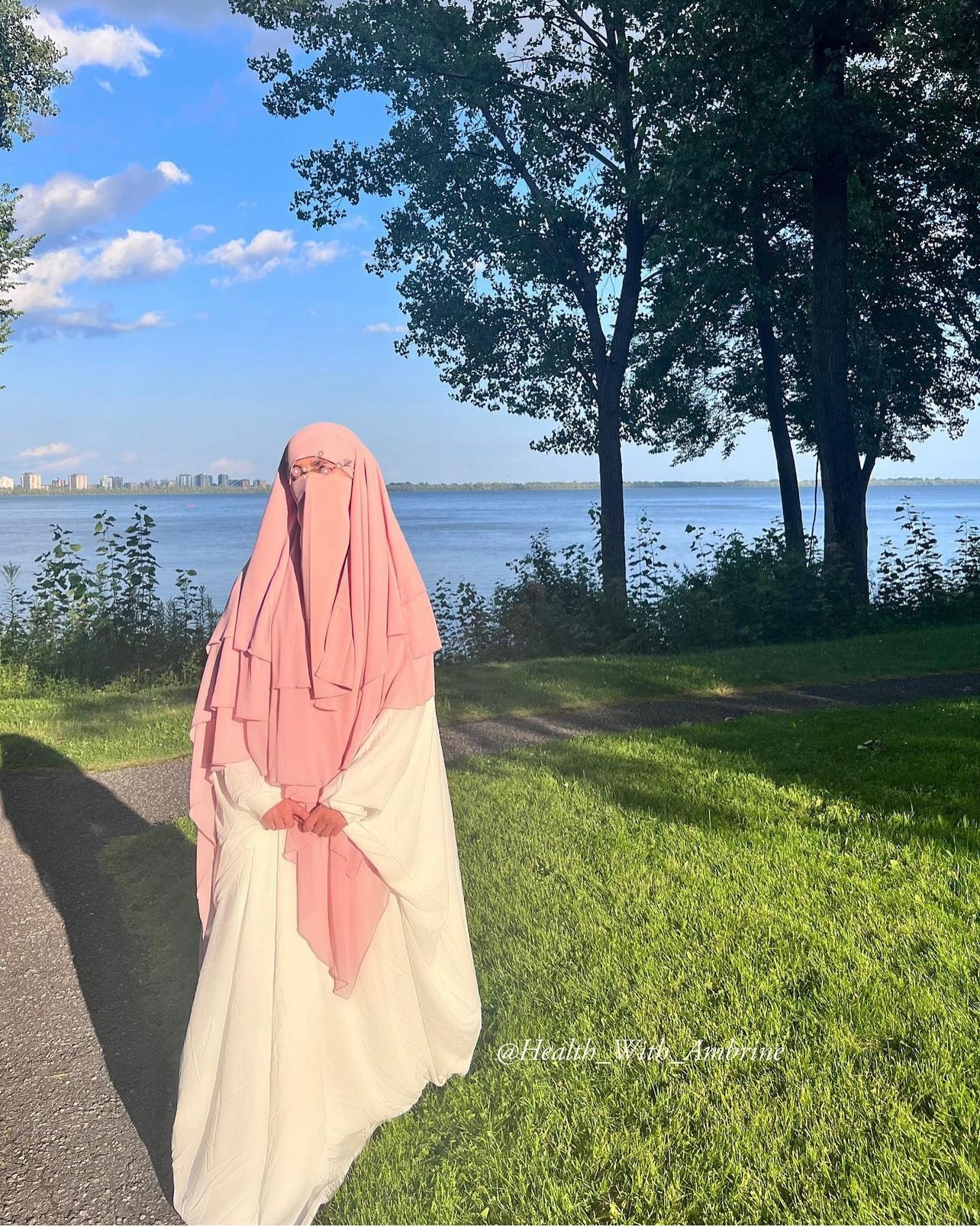 Khimar 3 voiles mousseline rose clair