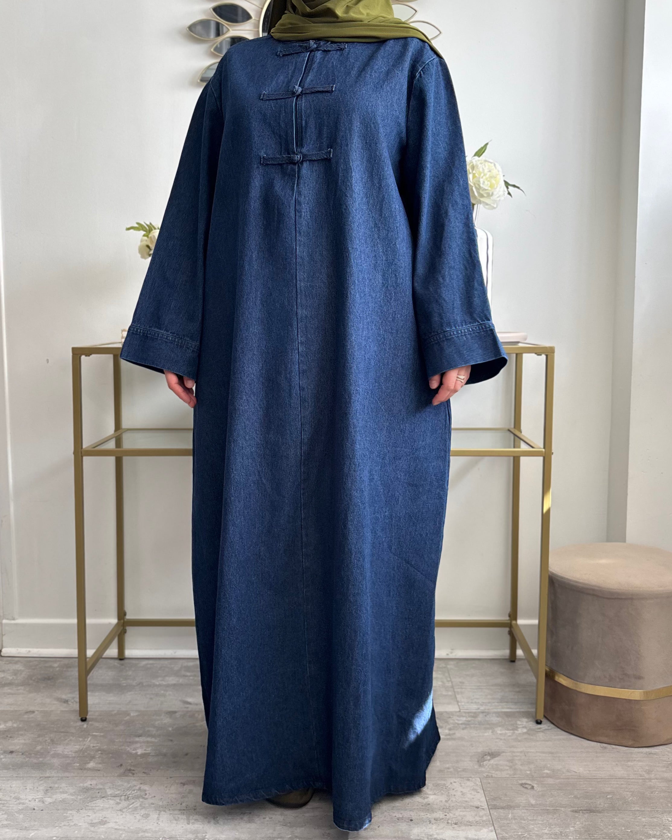 Abaya jean fluide 100% coton inspiration asiatique tenue modeste élégante