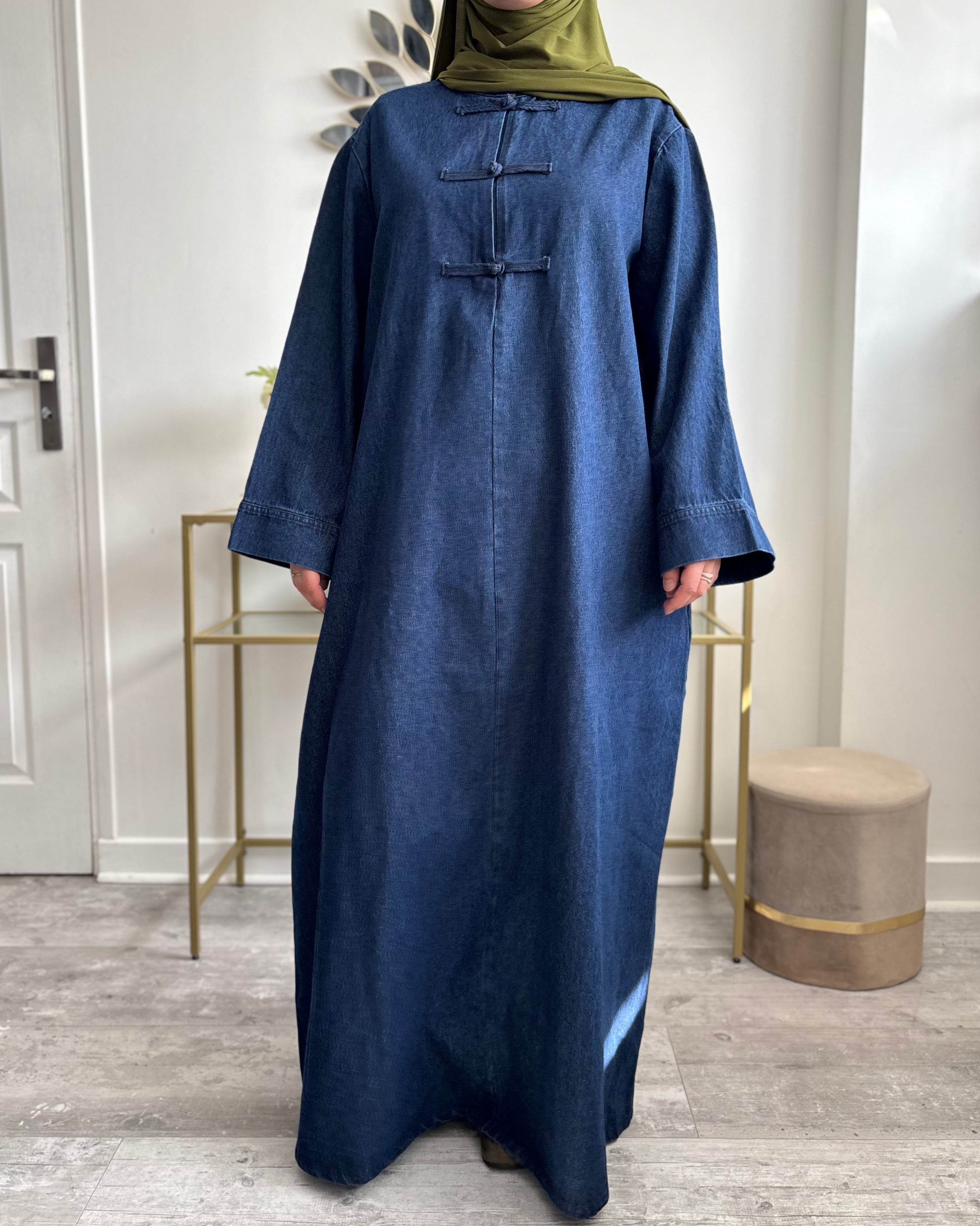 Abaya jean oversize bleu denim style asiatique manches larges modest fashion