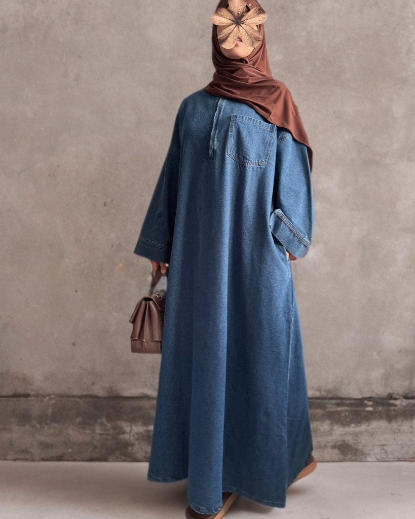 abaya tres tendance modeste en jean avec poches