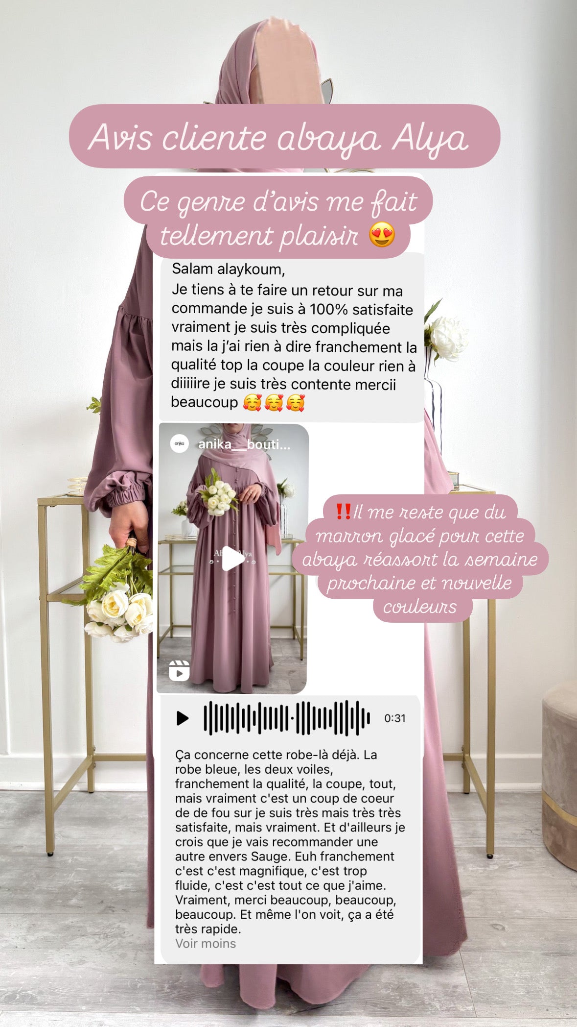 avis cliente abaya alya vieux rose