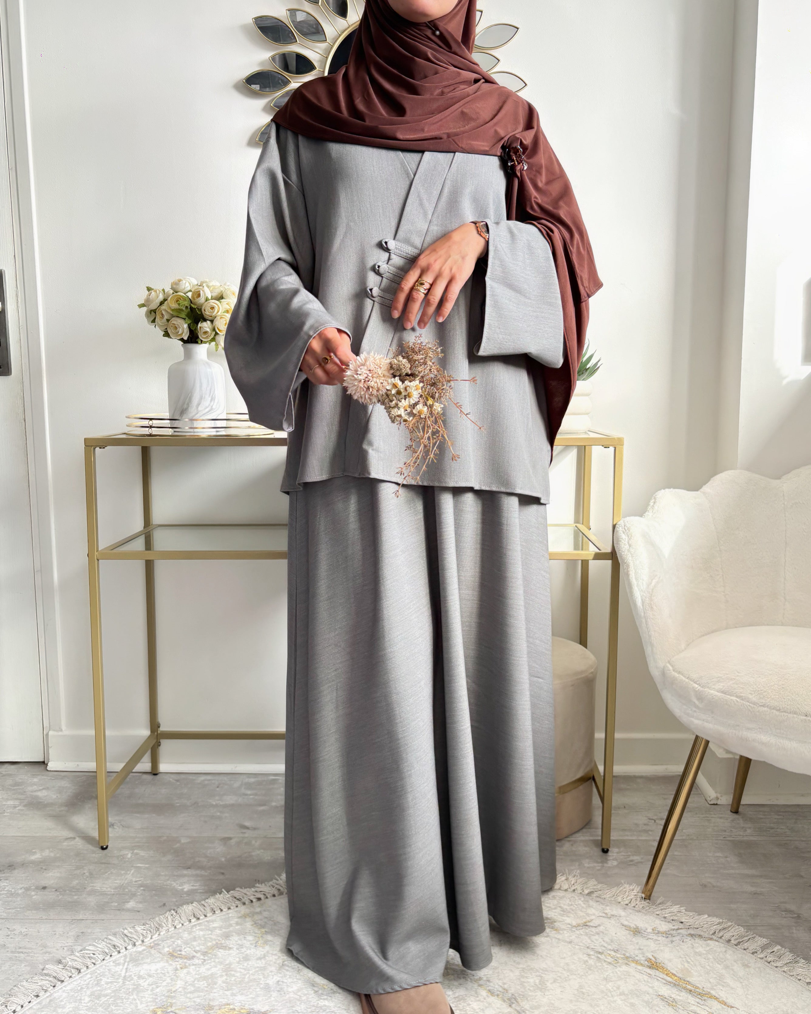 Ensemble hijabi élégant automne-hiver – Ensemble Aiko gris