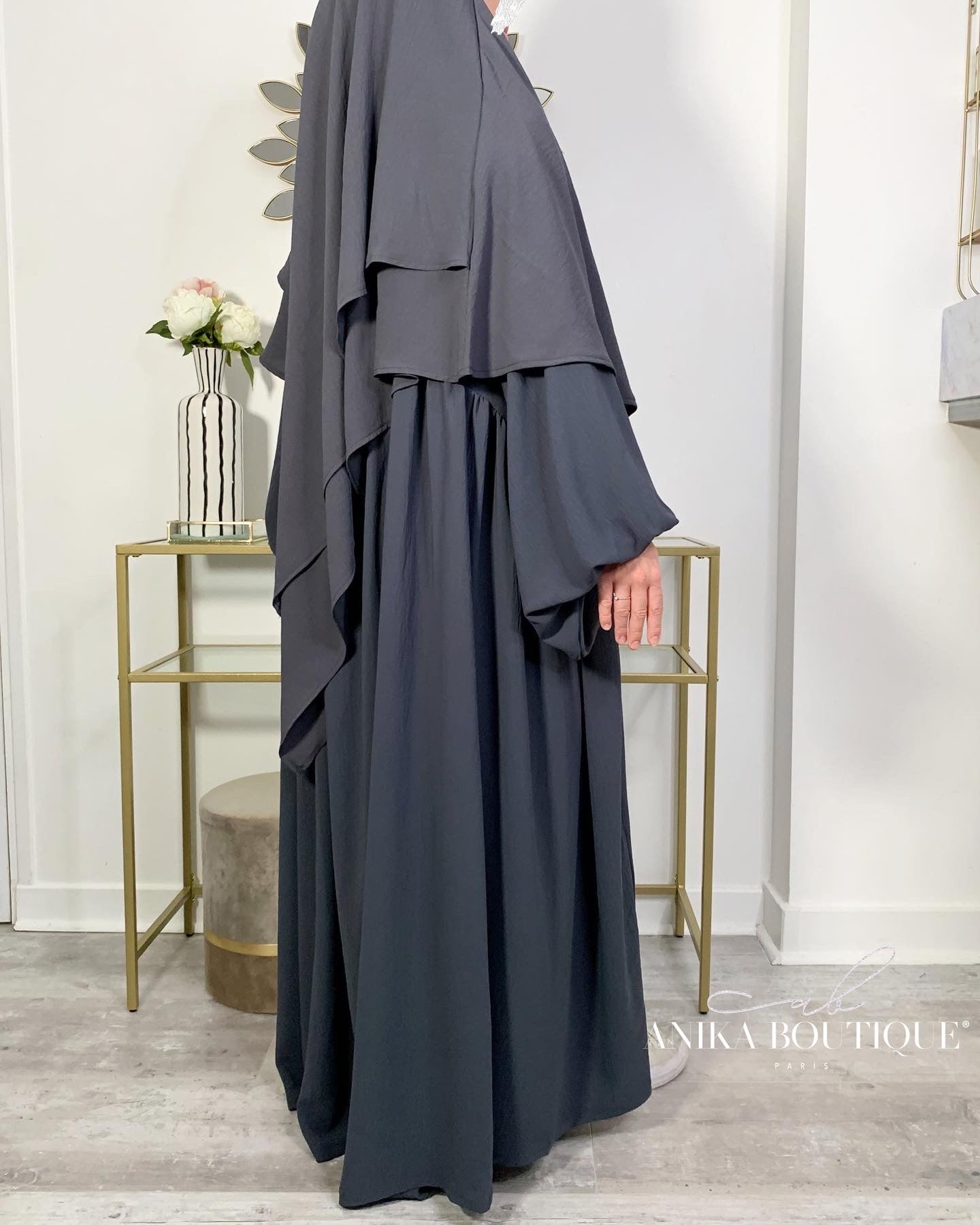 Khimar jazz deux voiles gris foncé
