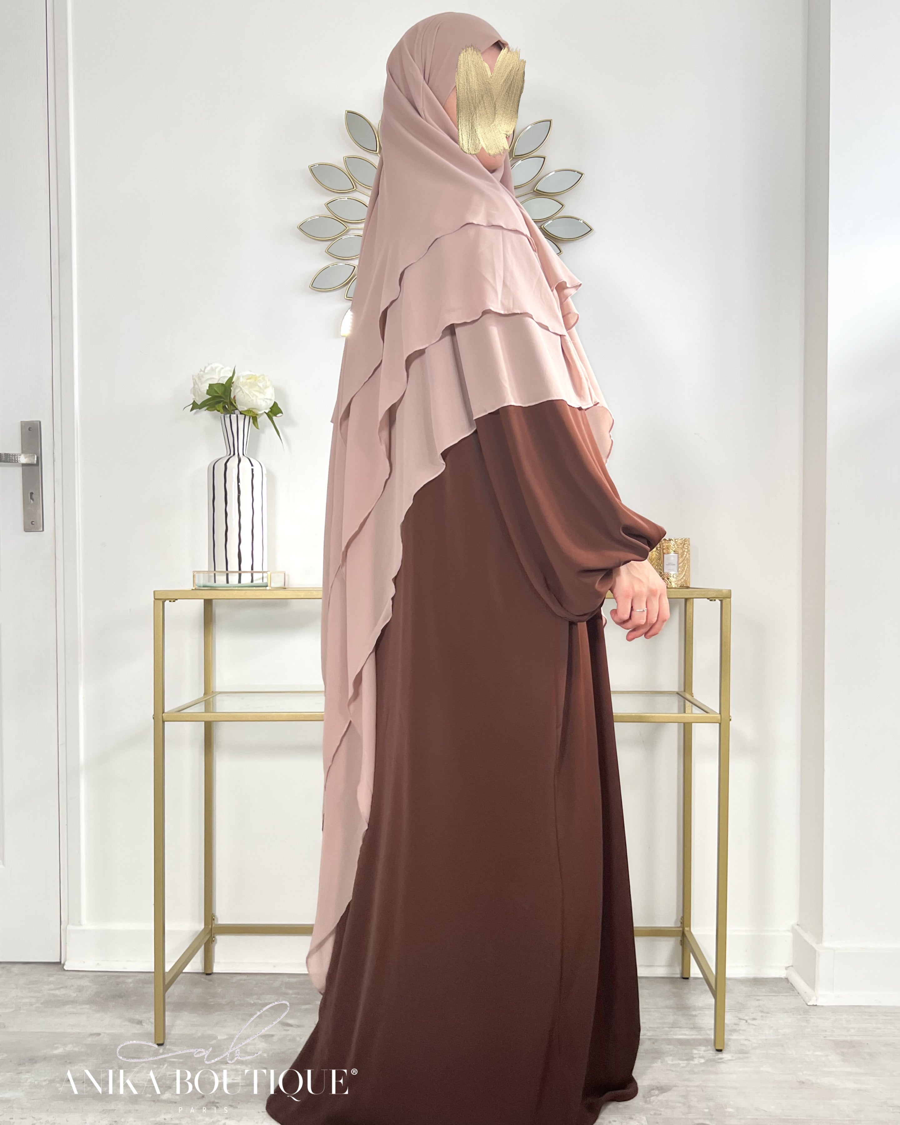 Khimar 3 voiles mousseline nude clair
