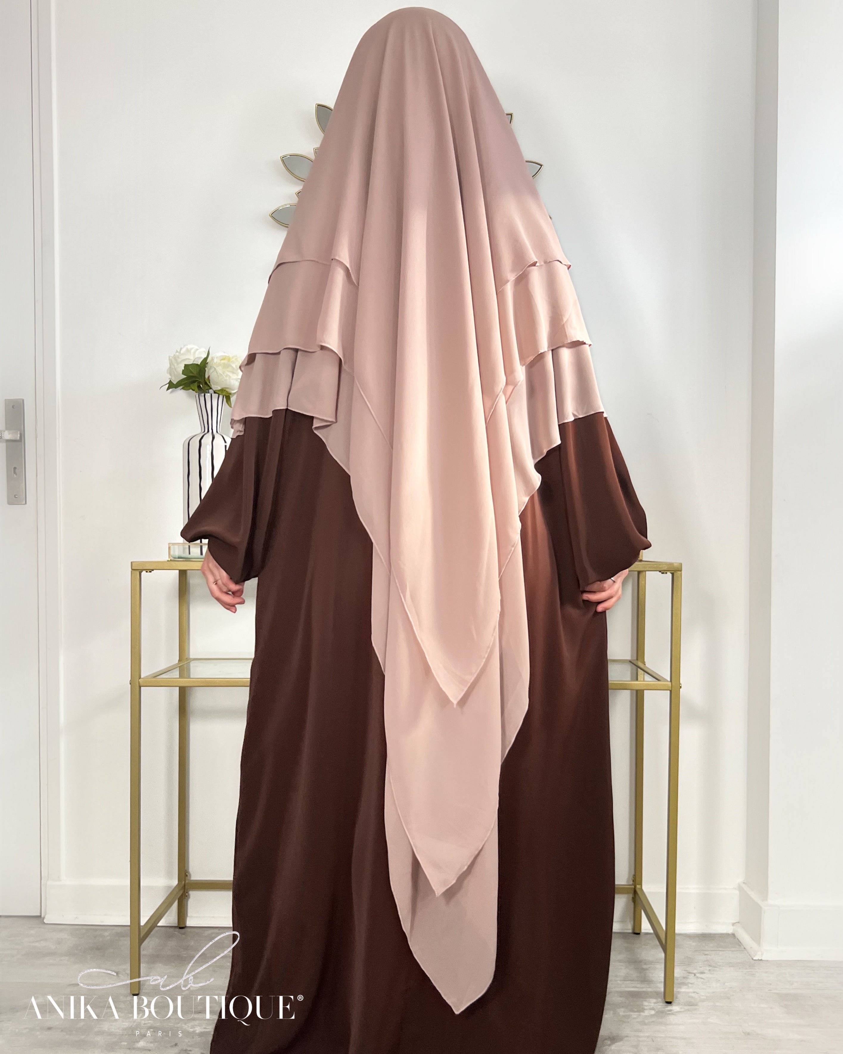 Khimar 3 voiles mousseline nude clair
