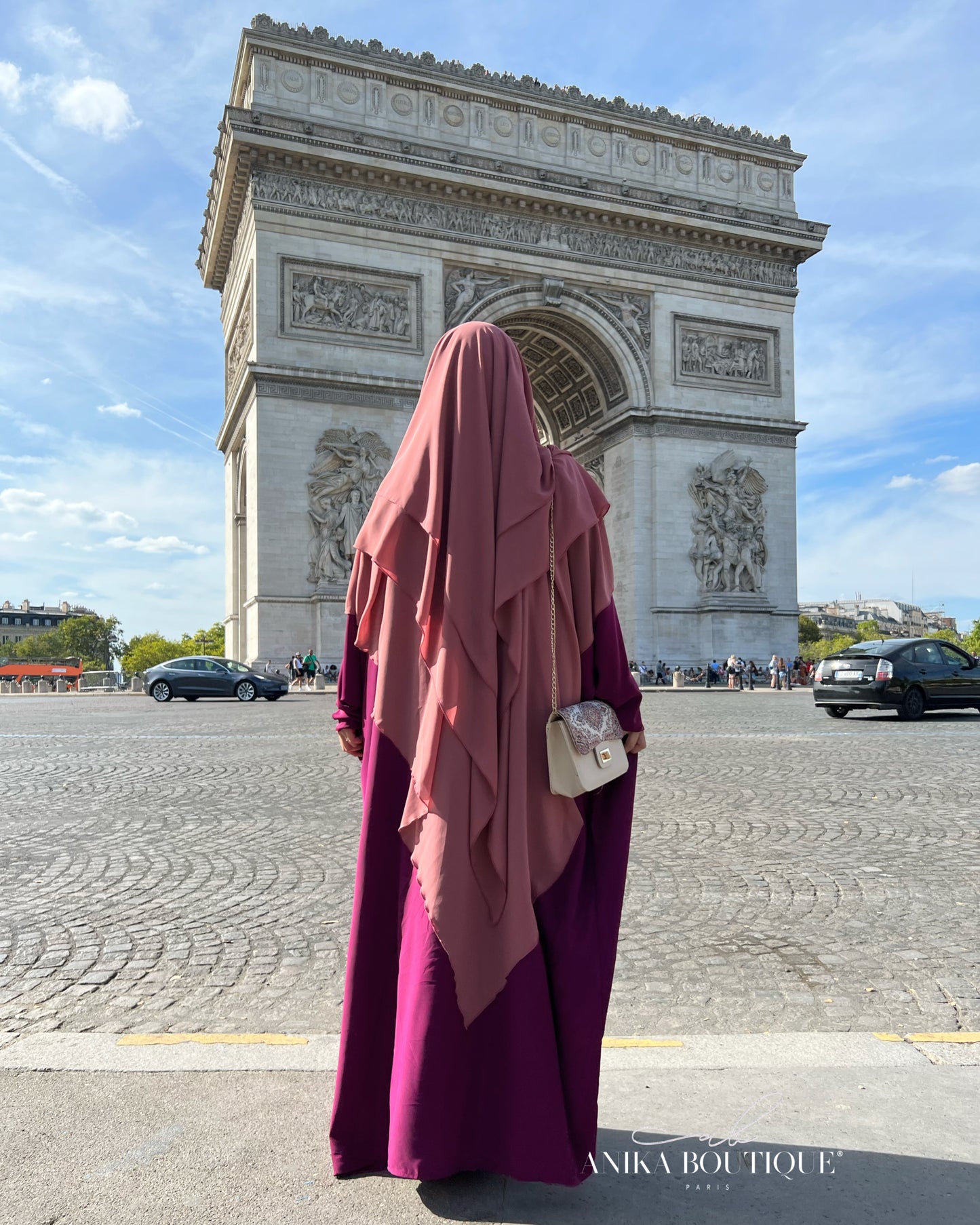 Khimar 3 voiles mousseline bois de rose rouille