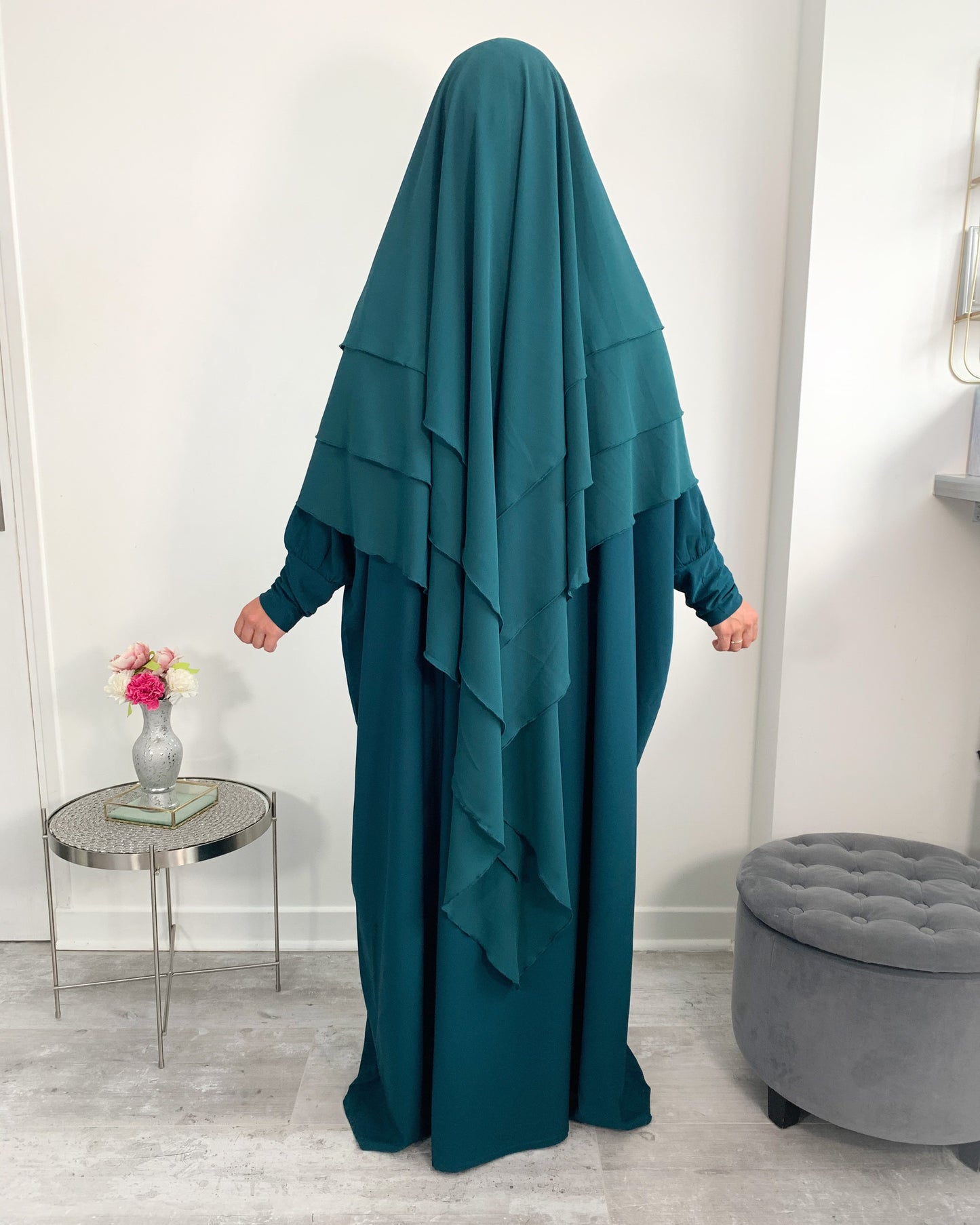 Khimar 3 voiles mousseline vert canard