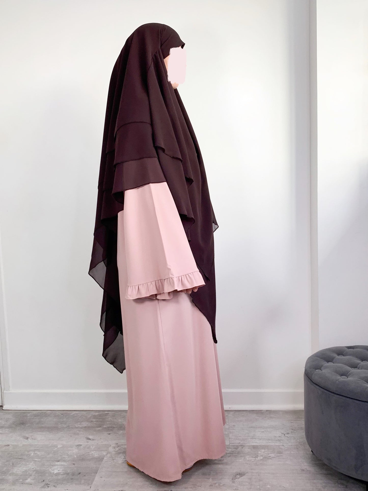 Khimar 3 voiles mousseline marron foncé