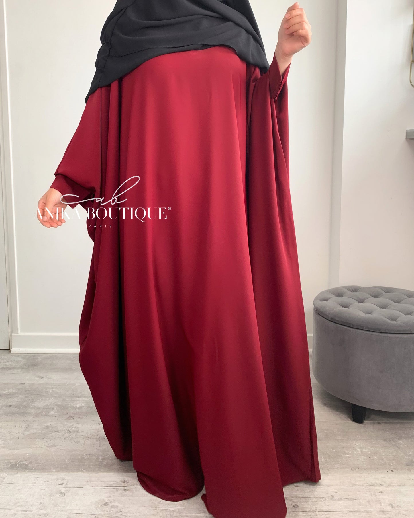 Abaya Nissa soie de medine bordeau