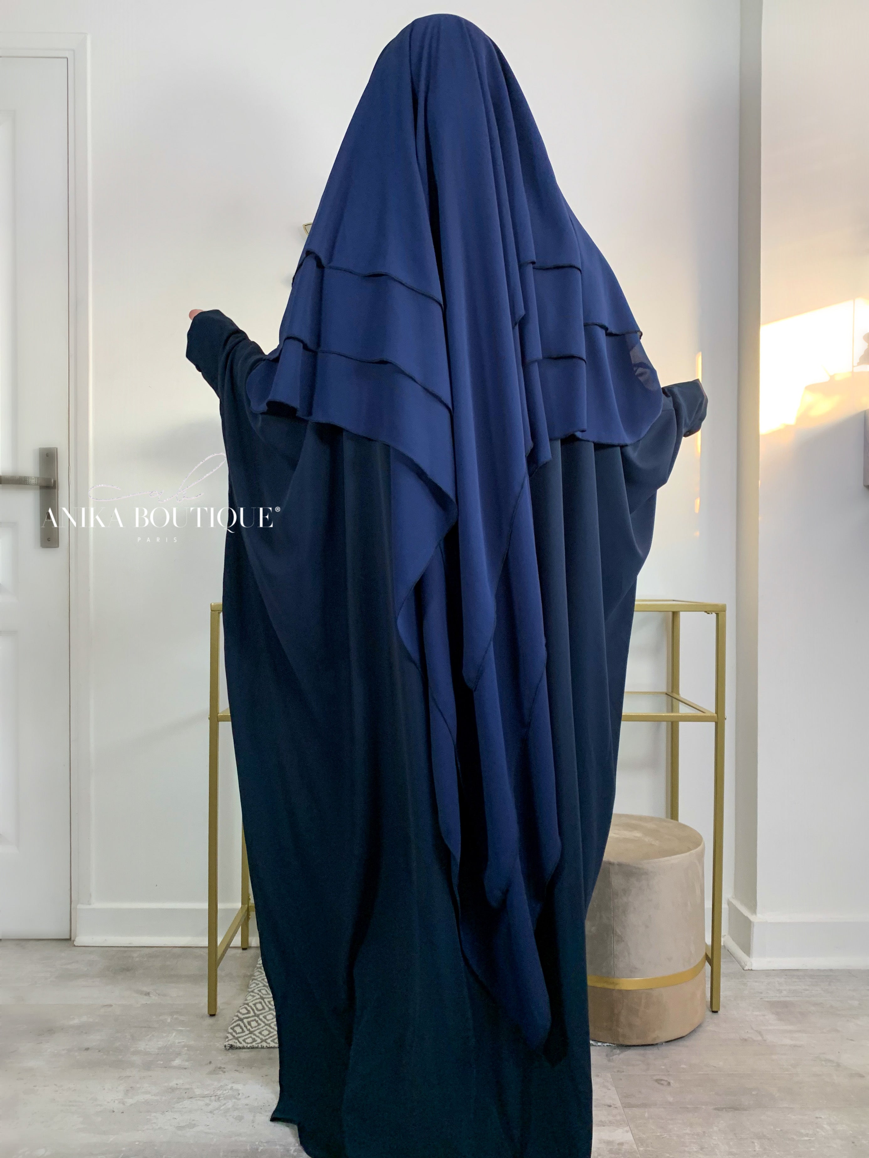 Khimar 3 voiles mousseline bleu marine