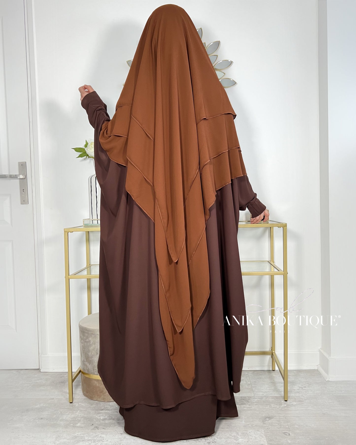Khimar 3 voiles mousseline marron clair