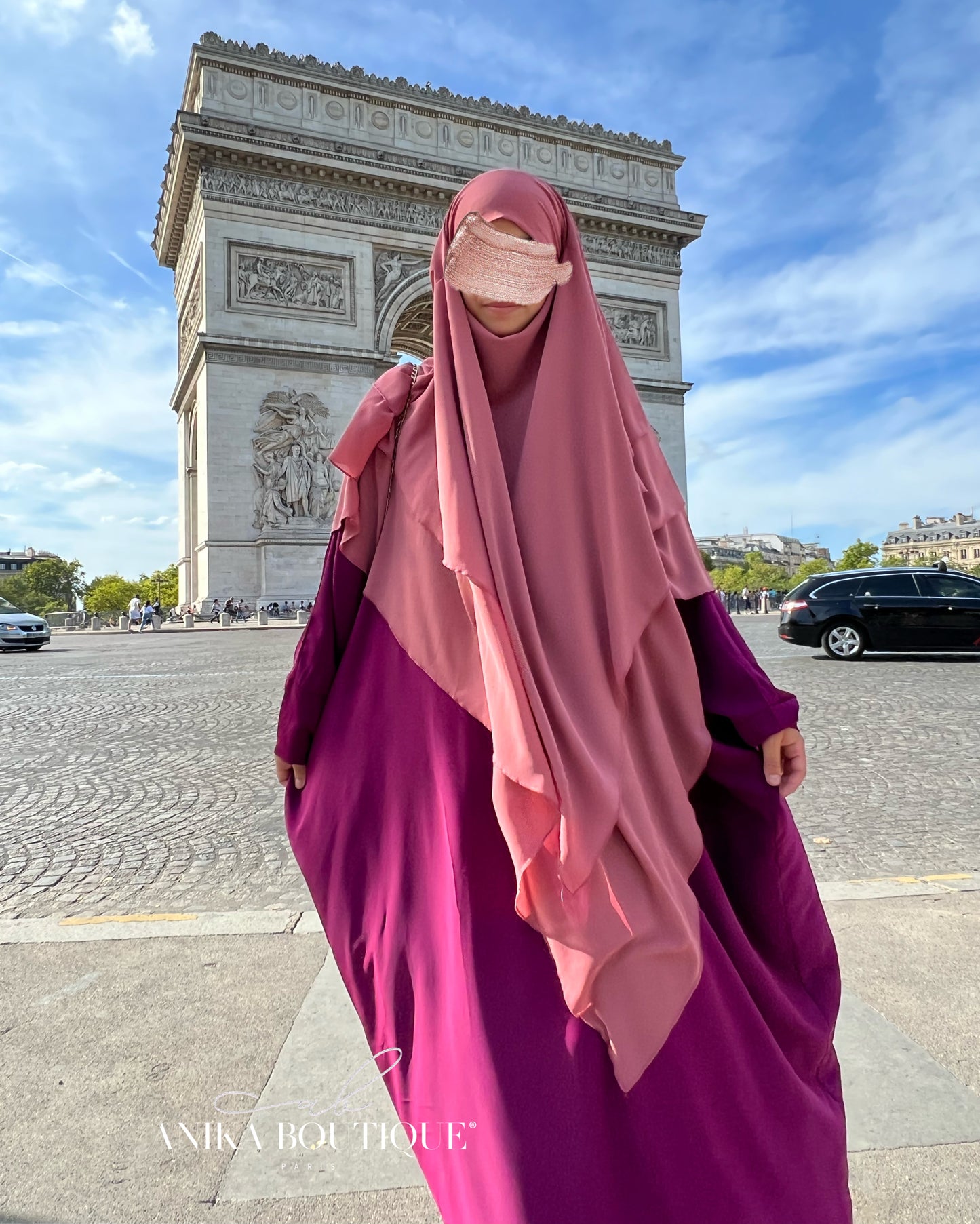 Khimar 3 voiles mousseline bois de rose rouille