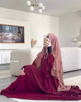 Khimar Mousseline 3 Voiles voeuw rose