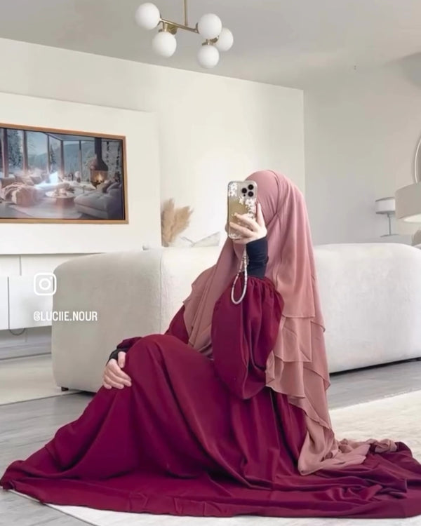 Khimar Mousseline 3 Voiles voeuw rose
