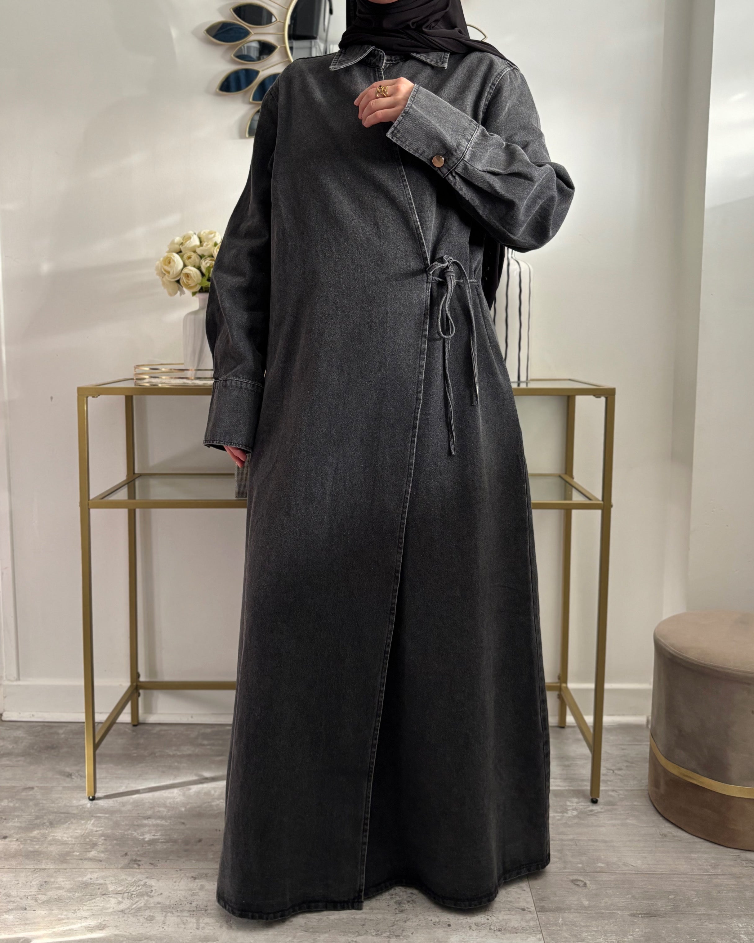 Abaya en jean cache cœur