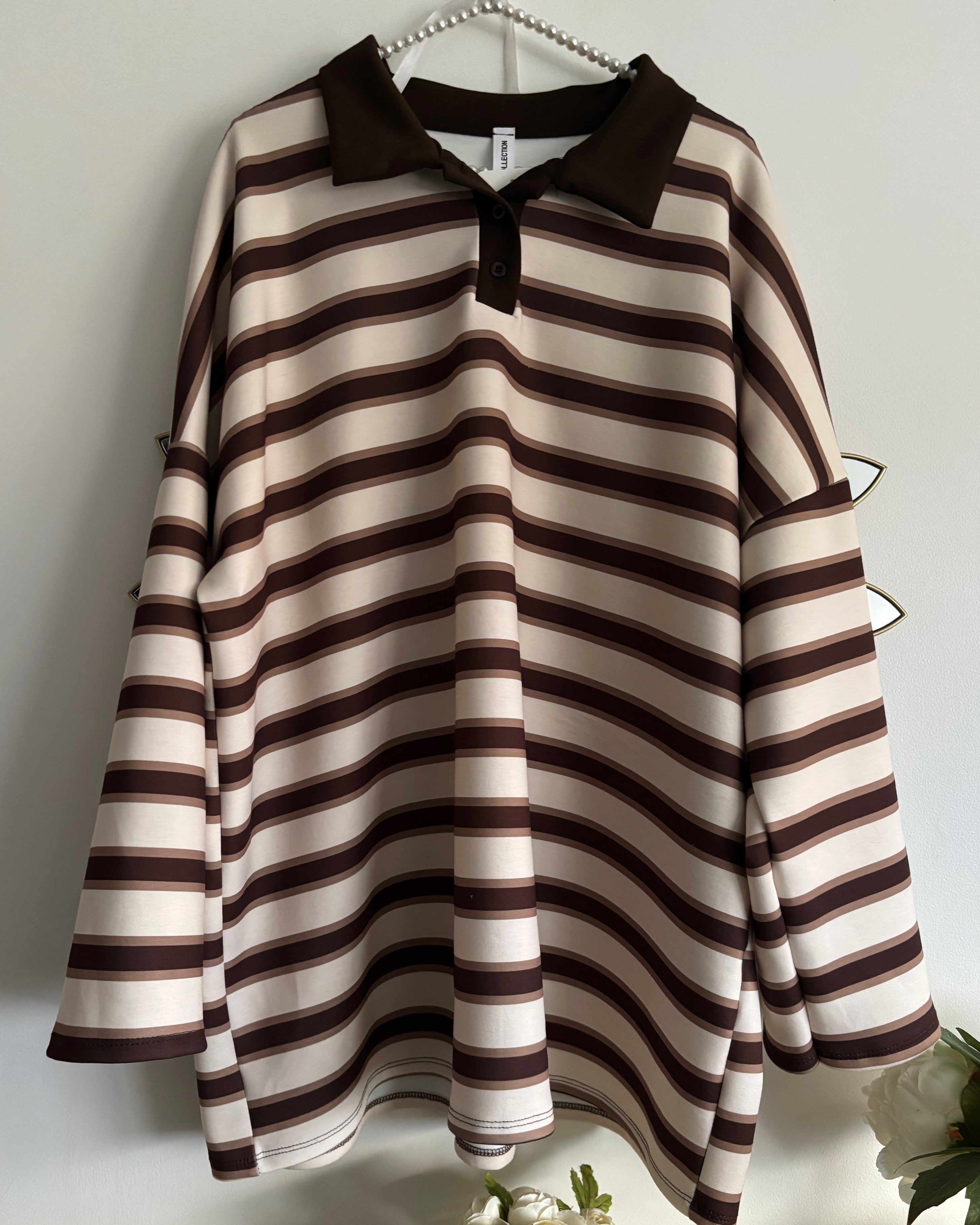 Polo manches longues rayé – Coupe oversize