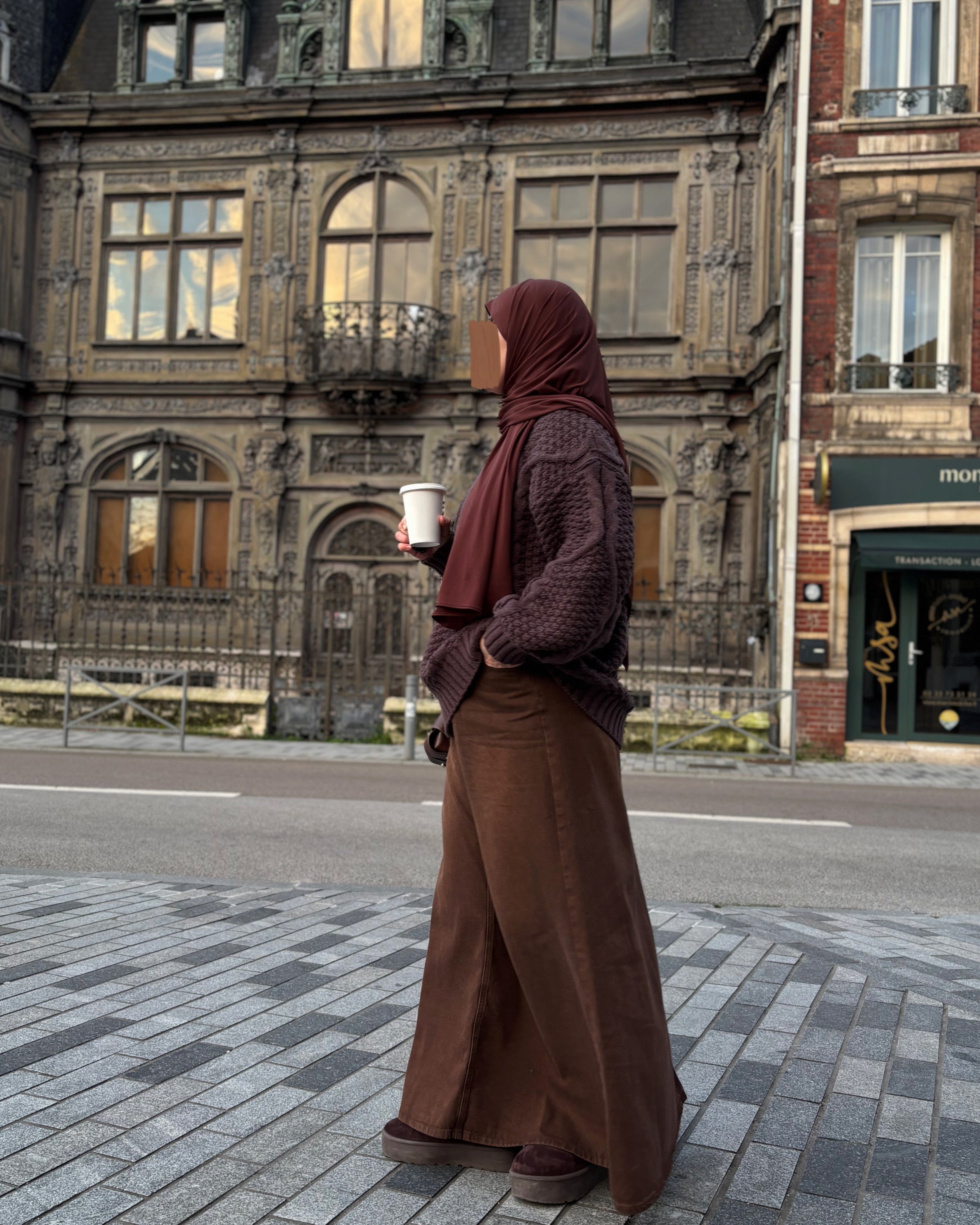 Jupe longue en jean marron chocolat - 100% coton