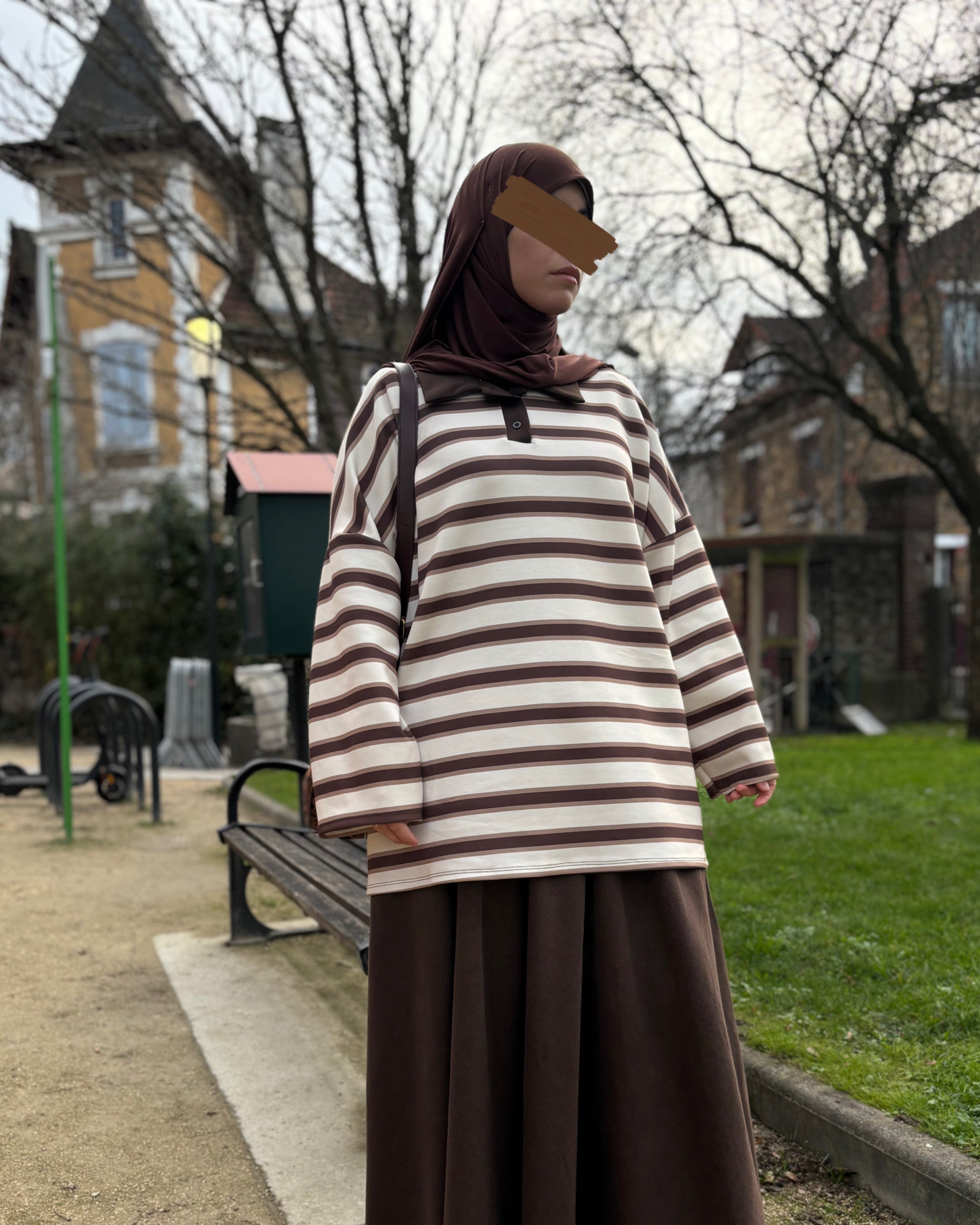 Polo manches longues rayé – Coupe oversize