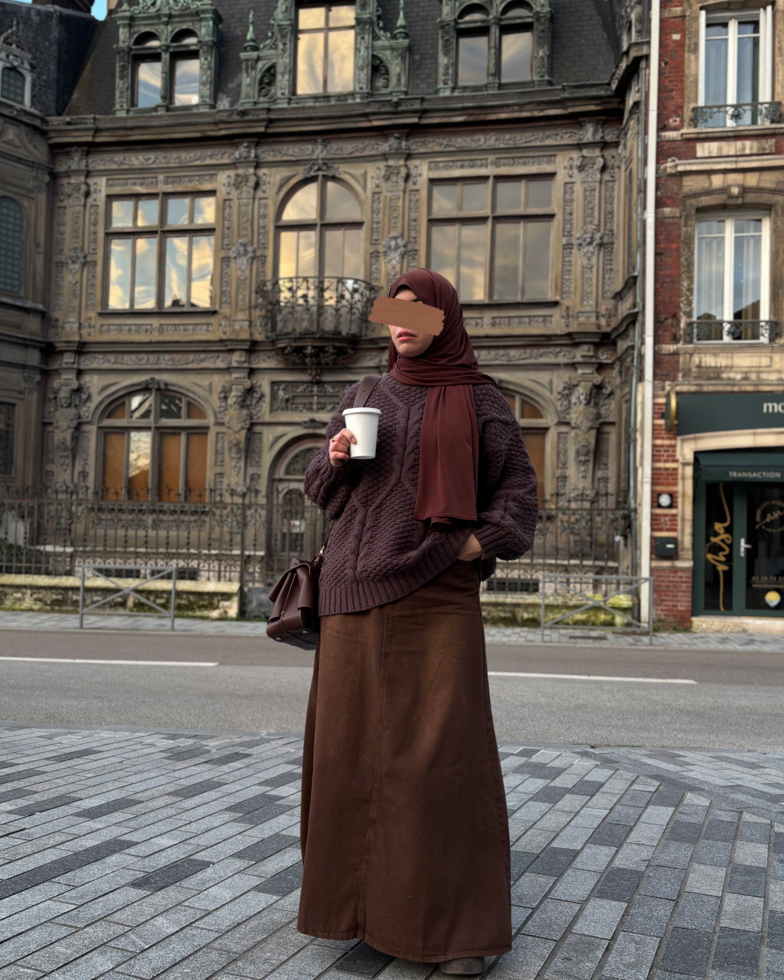 Jupe longue en jean marron chocolat - 100% coton