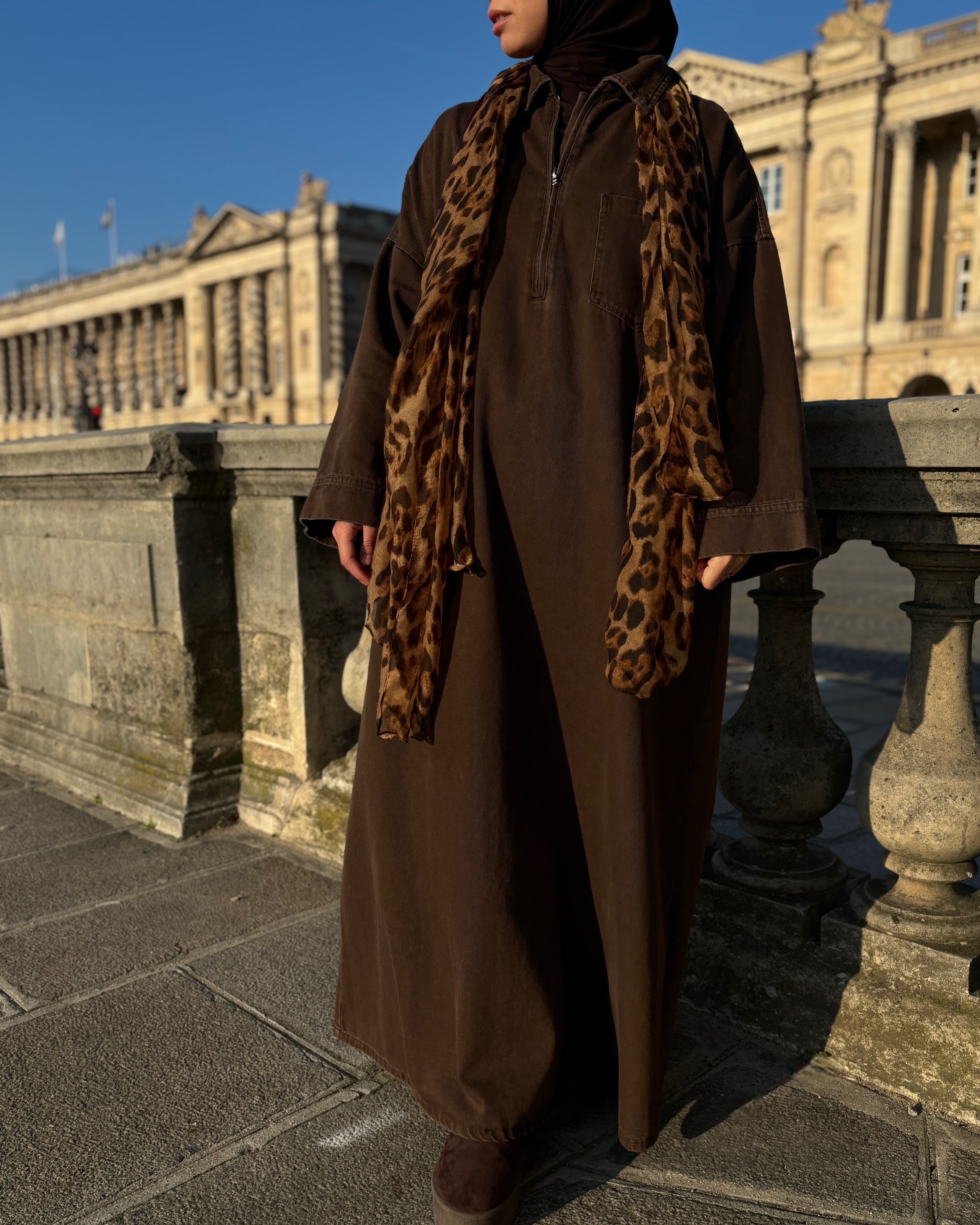 Abaya en jean zippée 100 % coton – Moderne & Tendance