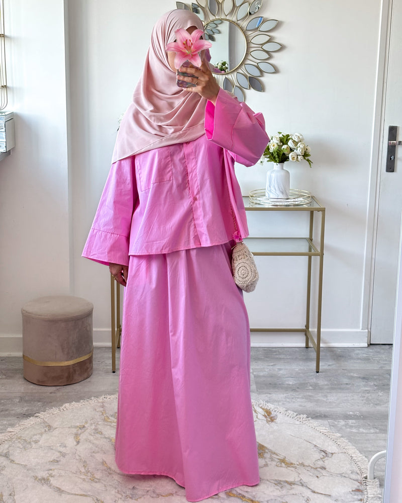 Ensemble Modeste Coton – Jupe Large et Chemise Oversize Asymétrique