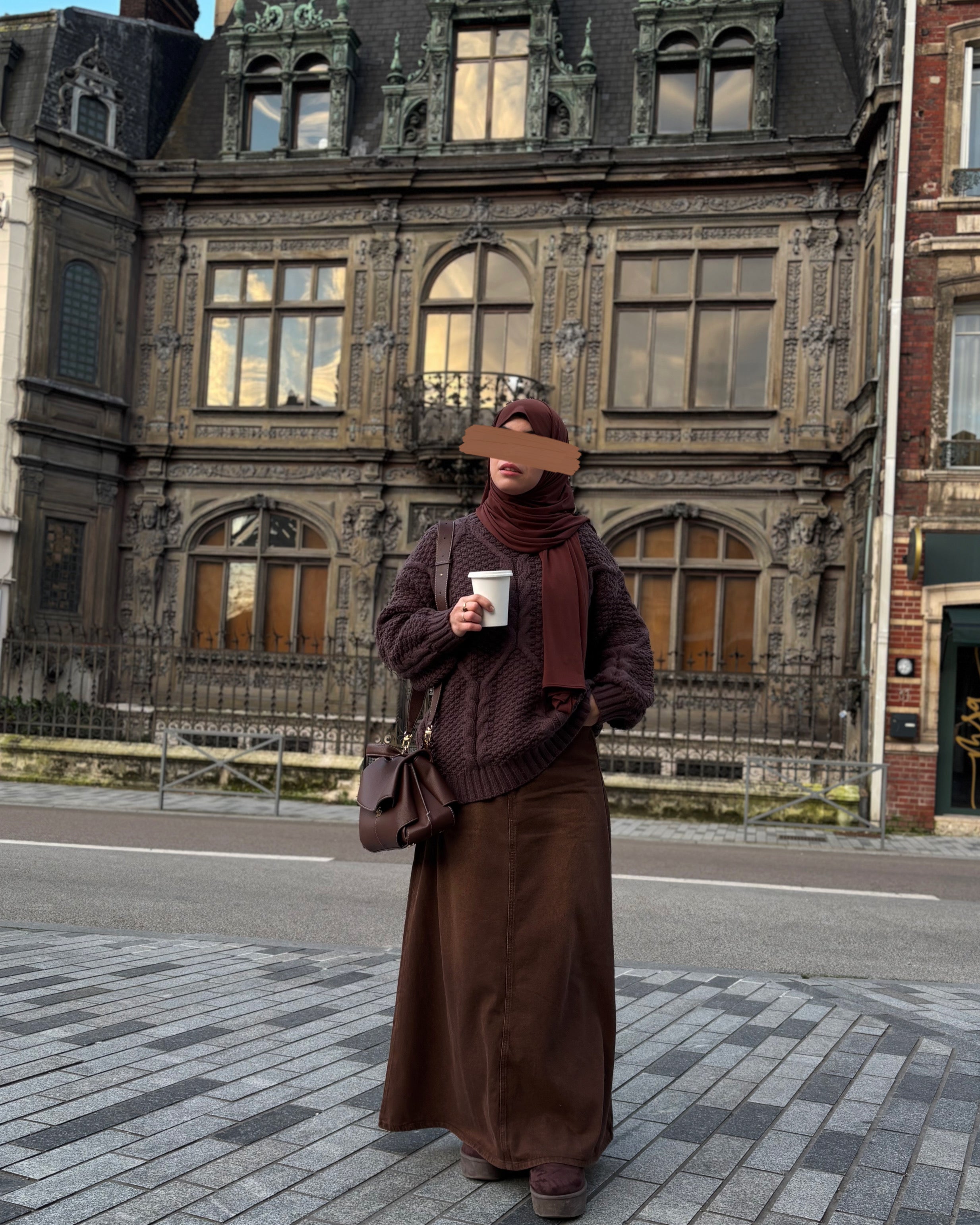 Jupe longue en jean marron chocolat - 100% coton