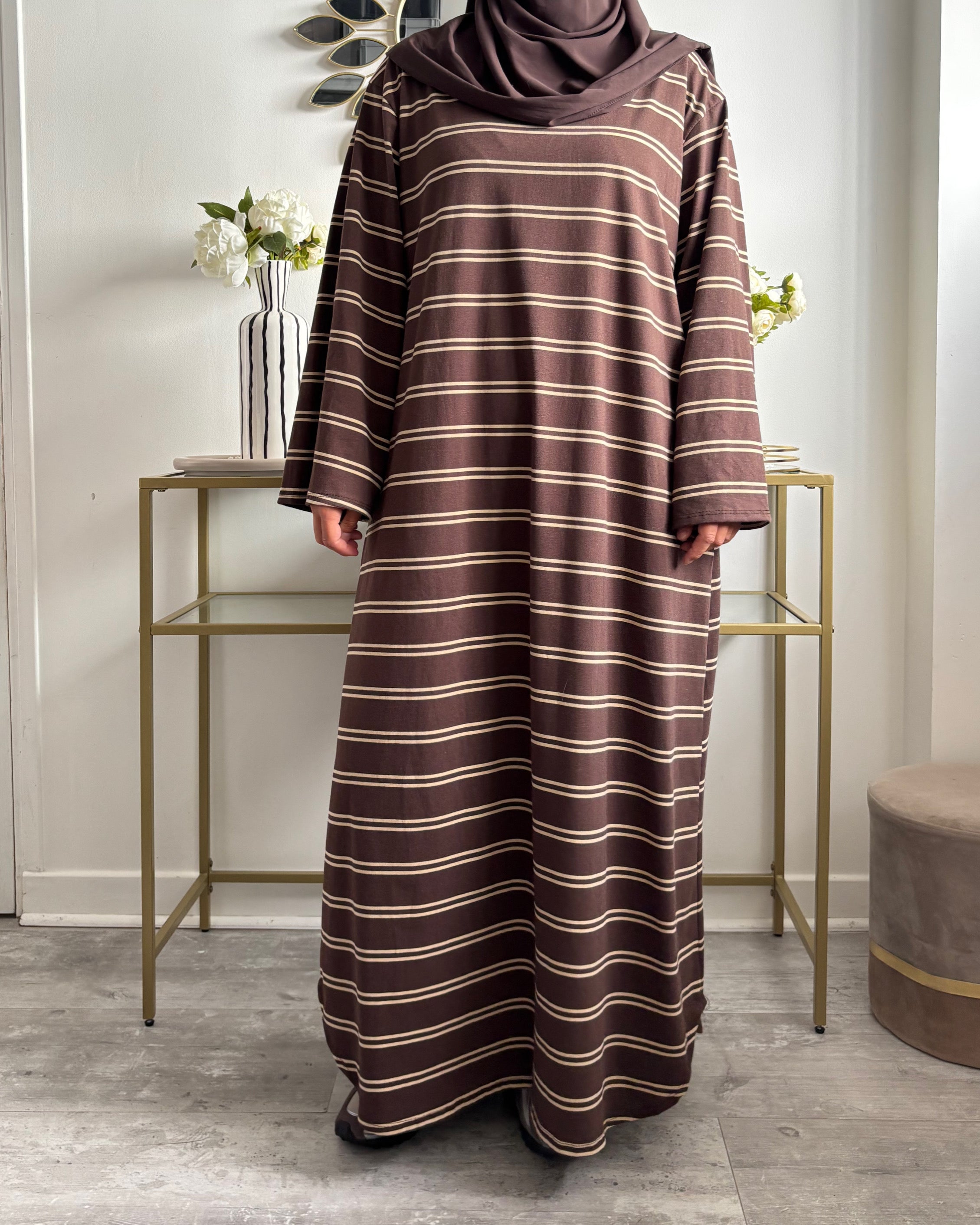 Robe longue polo rayée en coton – Manches évasées & poches