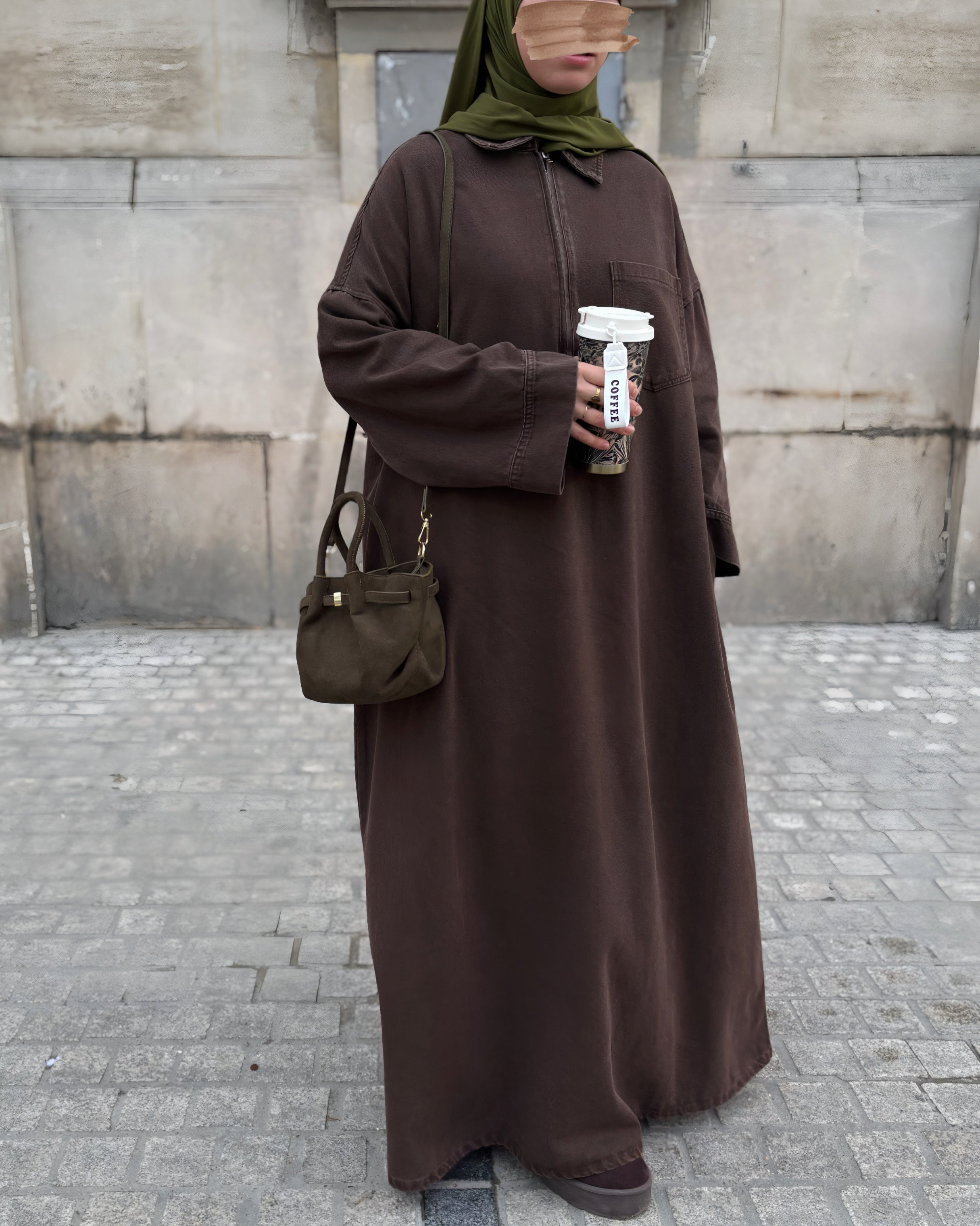 Abaya en jean zippée 100 % coton – Moderne & Tendance