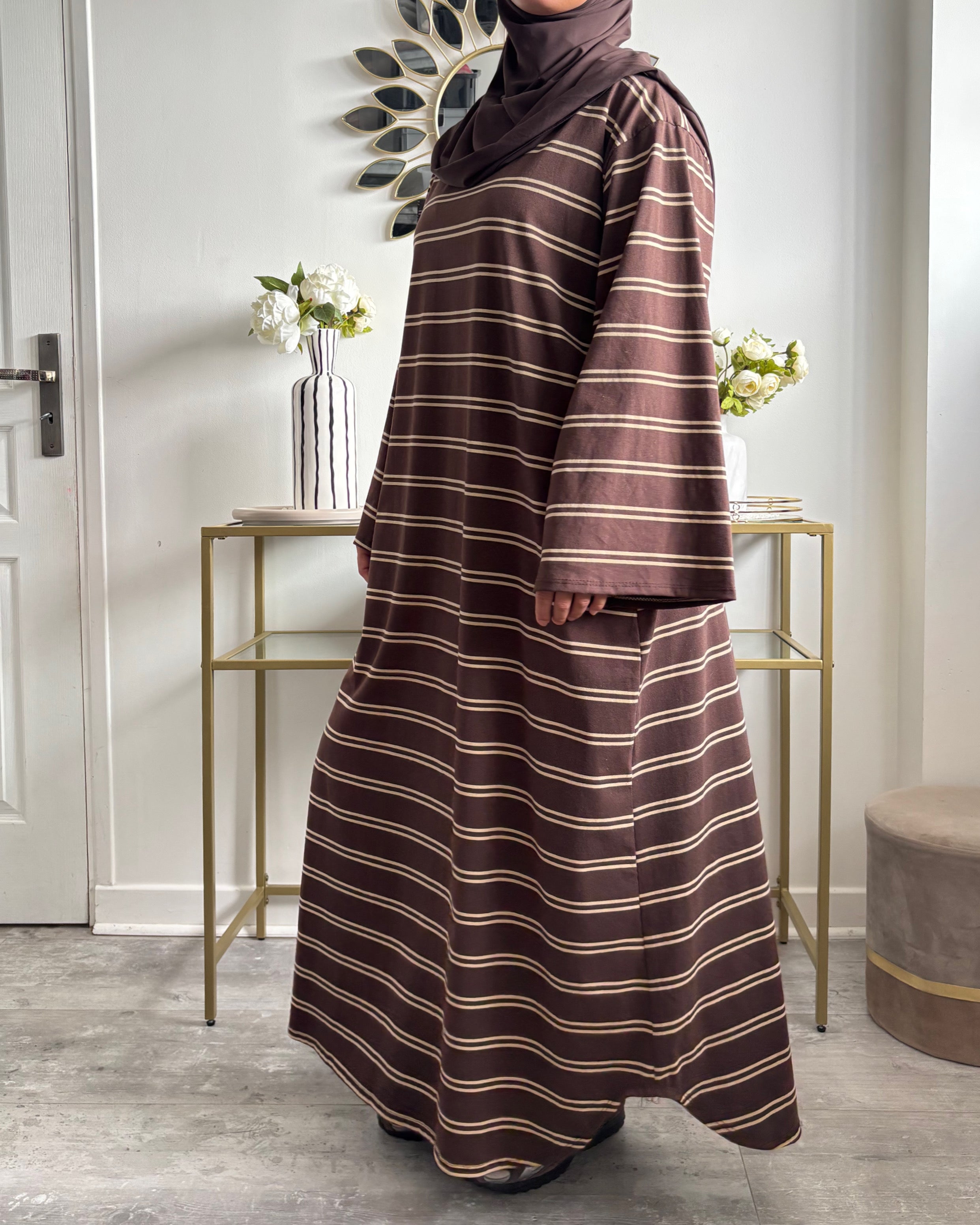 Robe longue polo rayée en coton – Manches évasées & poches