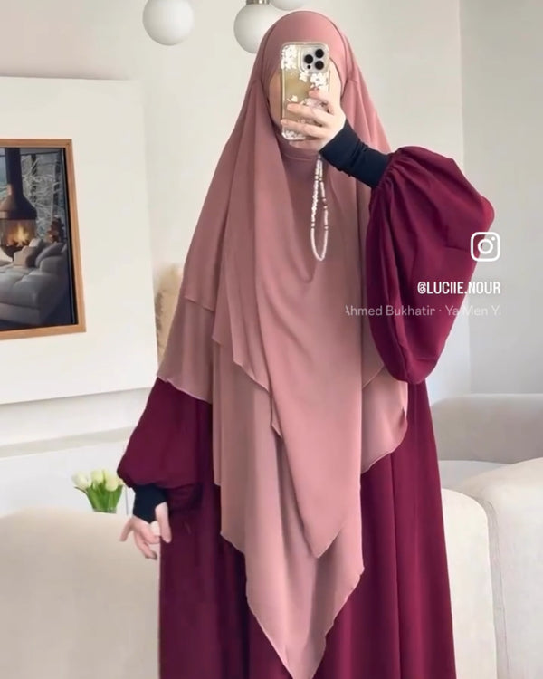 Khimar Mousseline 3 Voiles voeuw rose