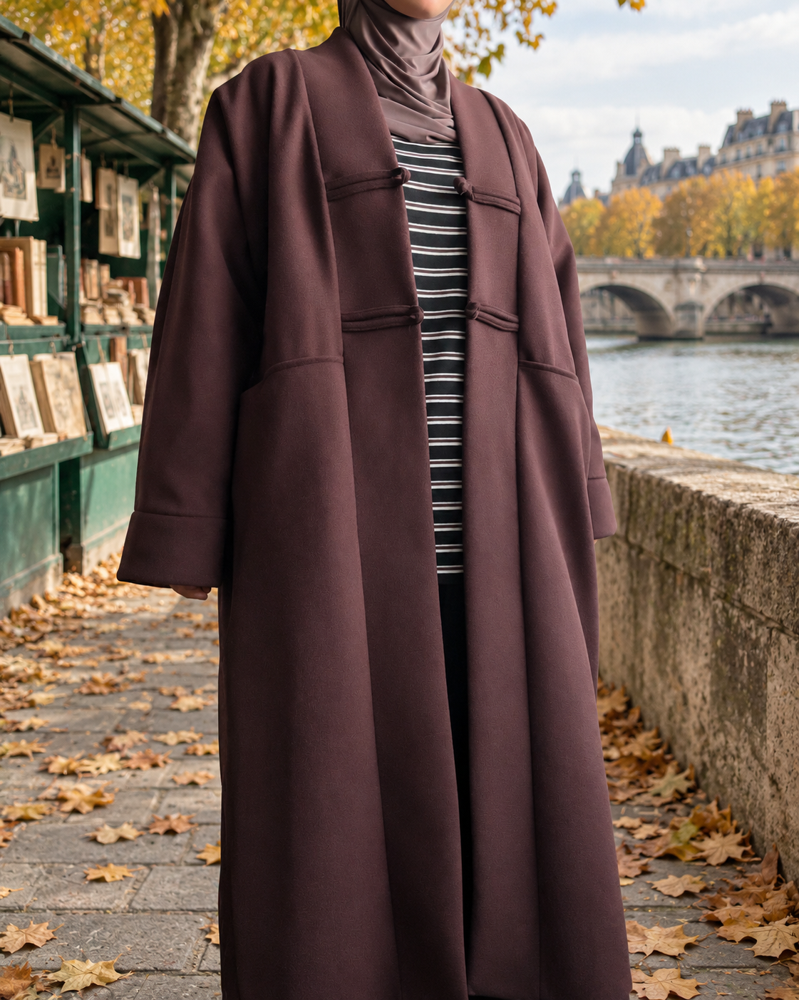 Manteau long oversize à brandebourgs
