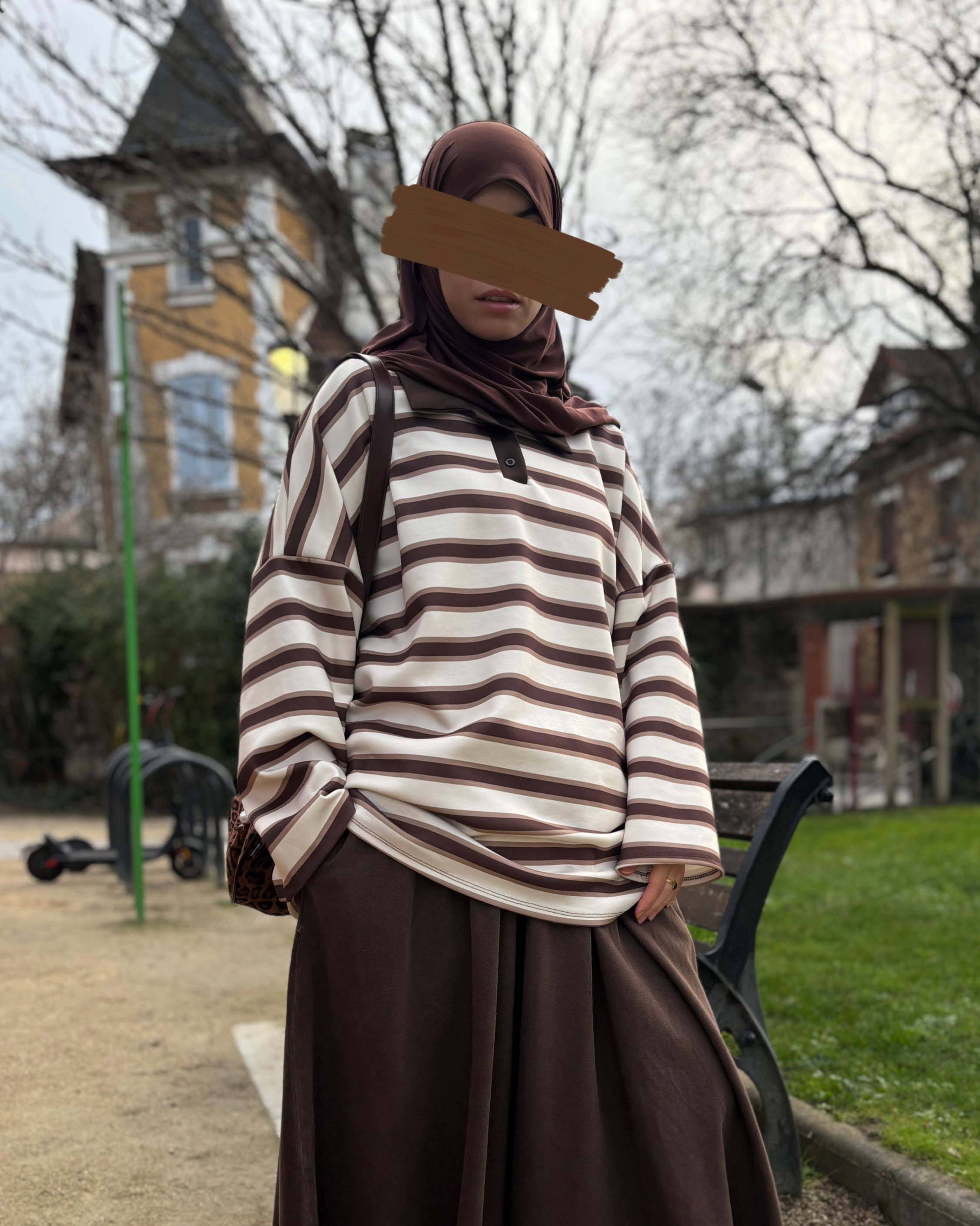 Polo manches longues rayé – Coupe oversize