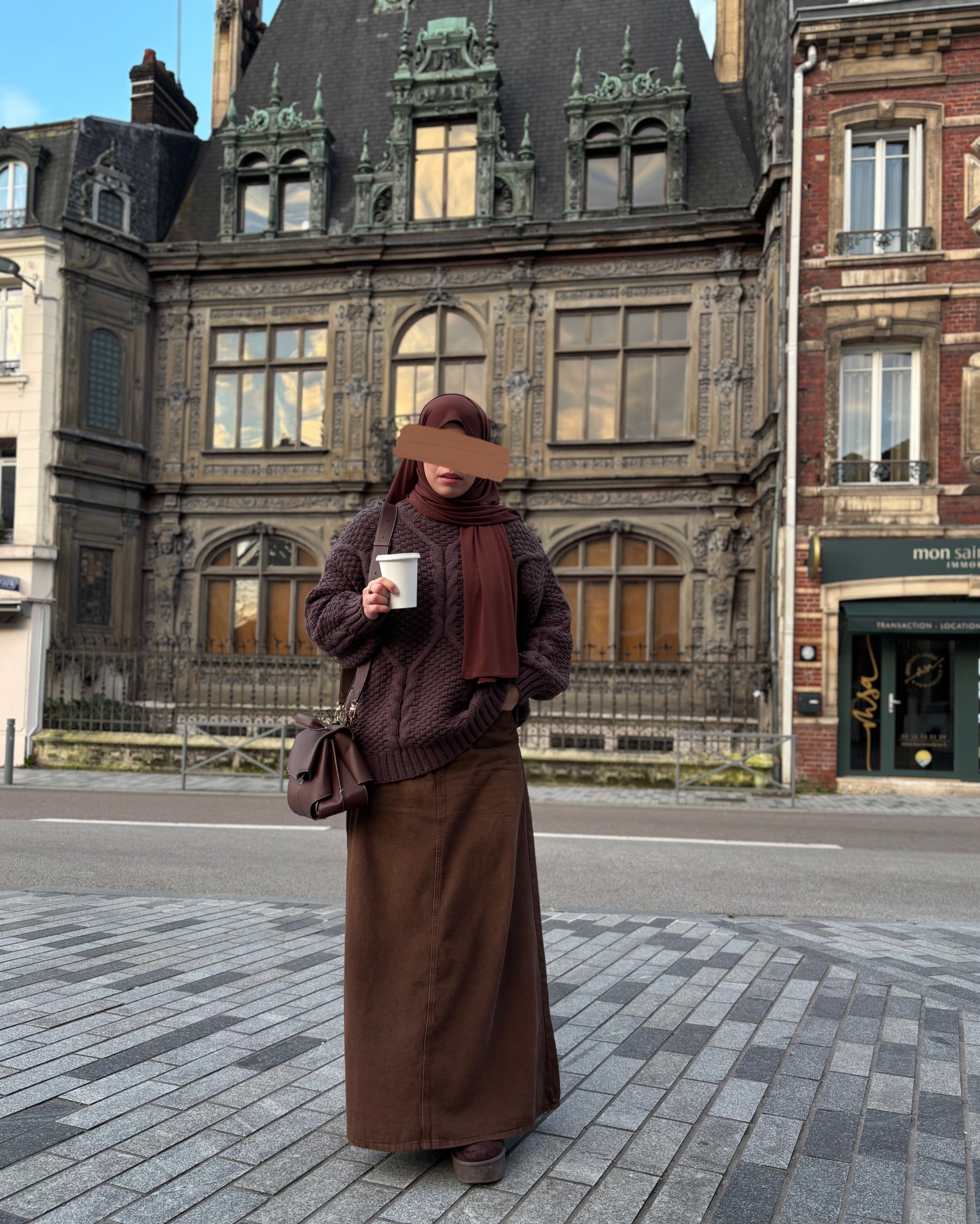 Jupe longue en jean marron chocolat - 100% coton