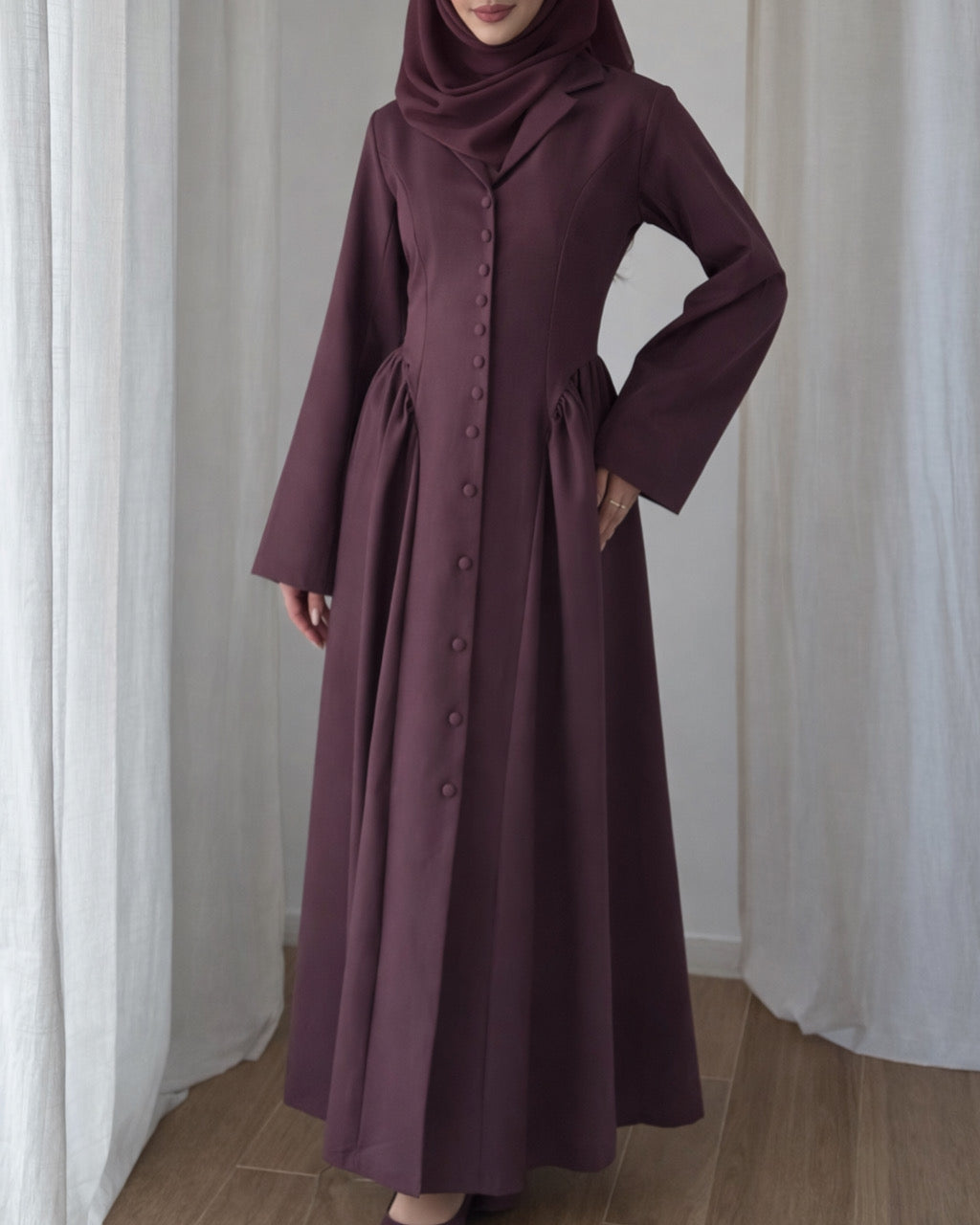 Robe Longue Charme d’Antan Ajustable Prune – Modest Fashion