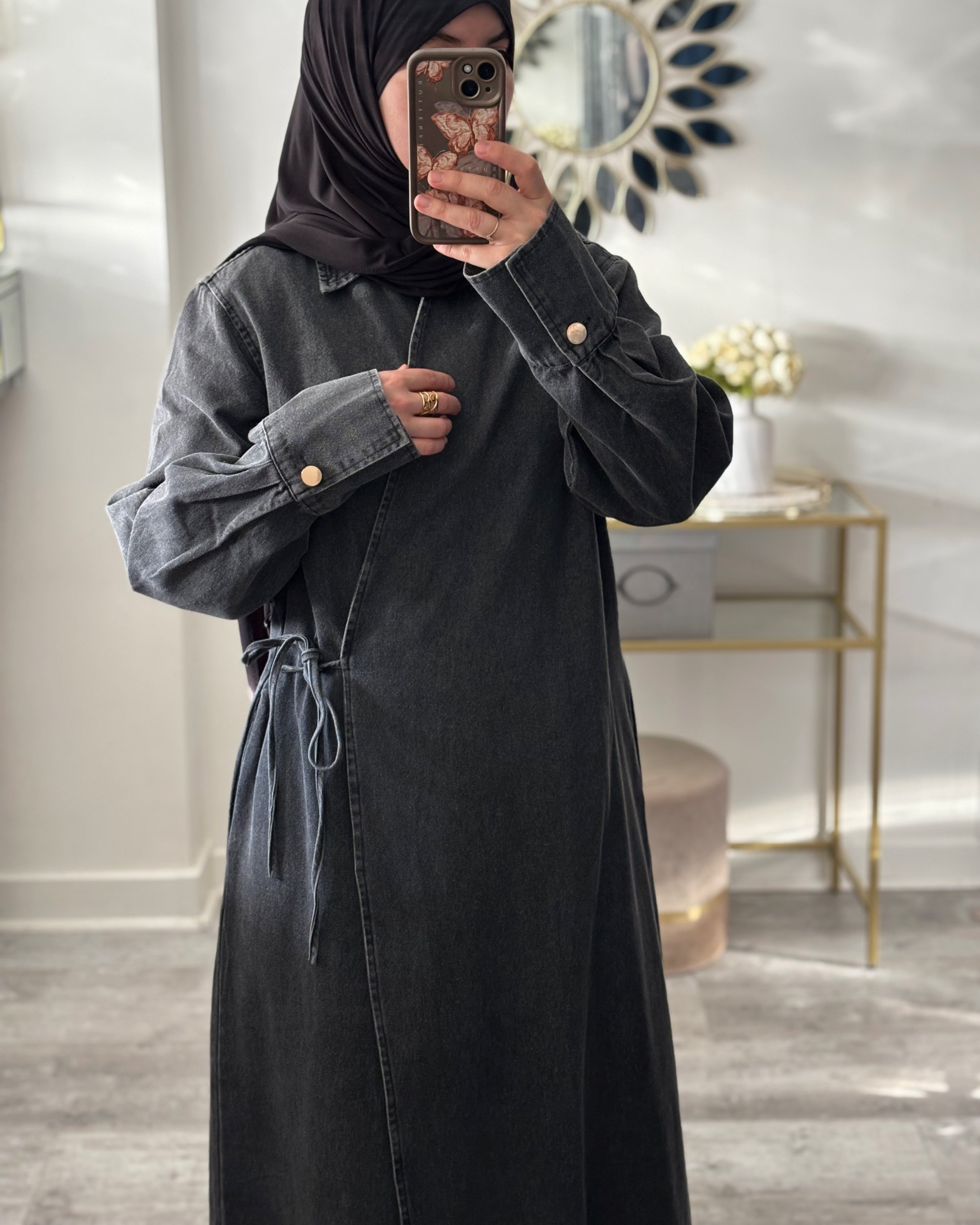 Abaya en jean cache cœur