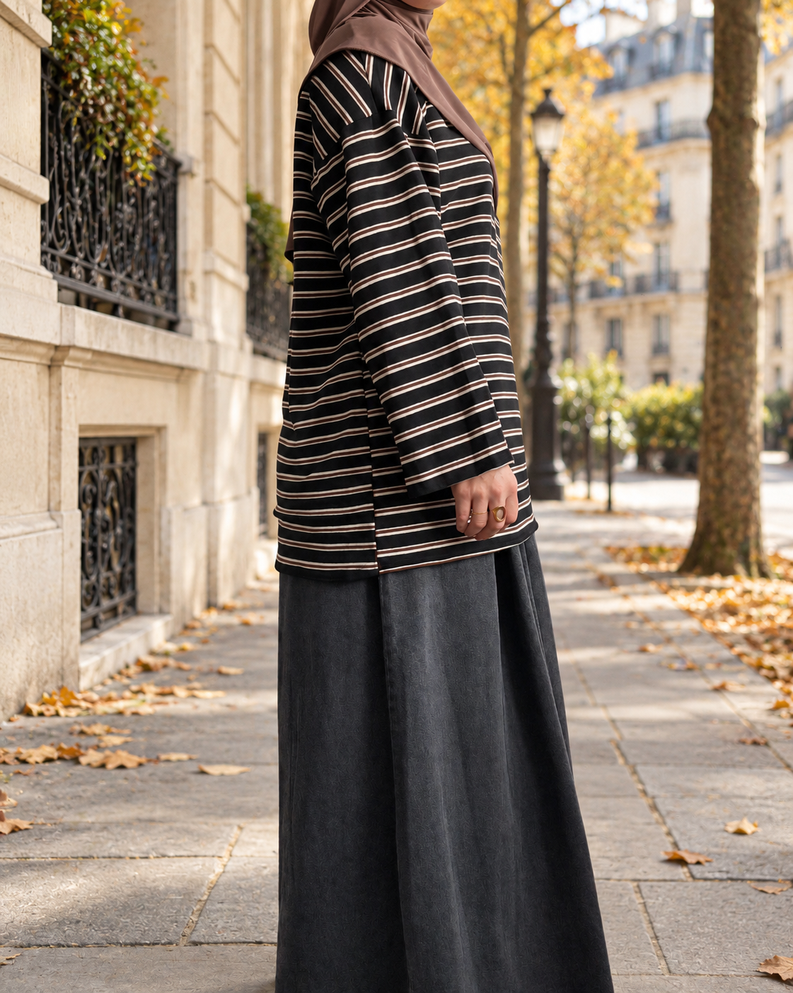 Tee-shirt long oversize à rayures – Manches longues