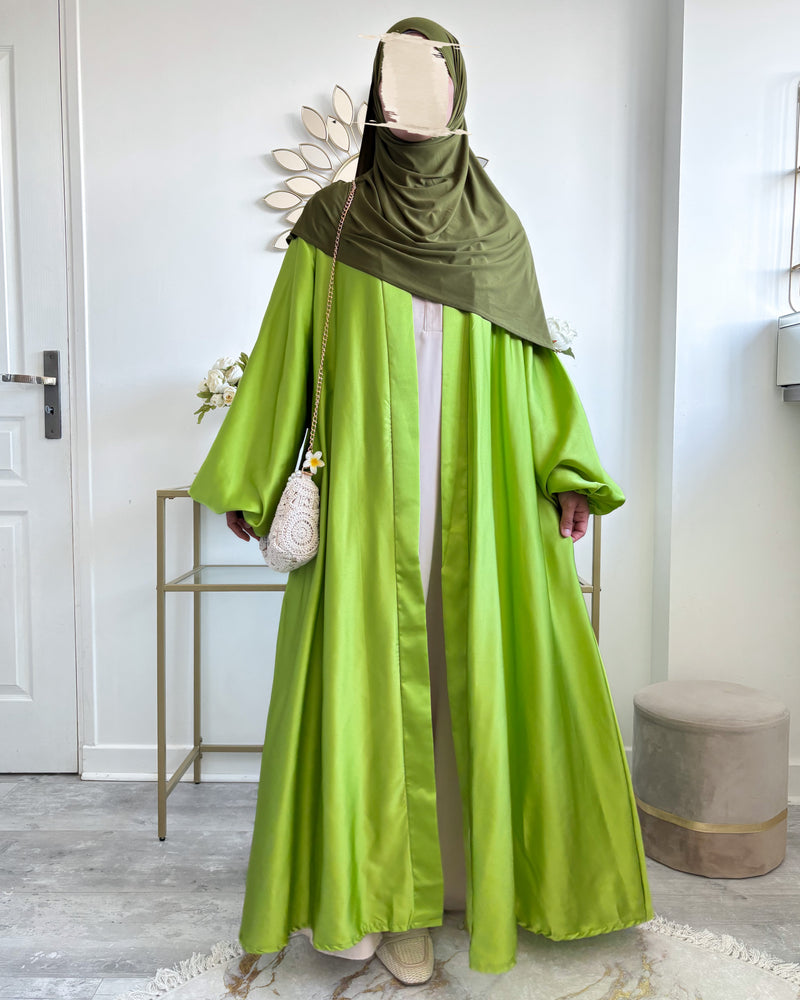 Kimono satiné manches bouffantes avec poches – Modest Fashion