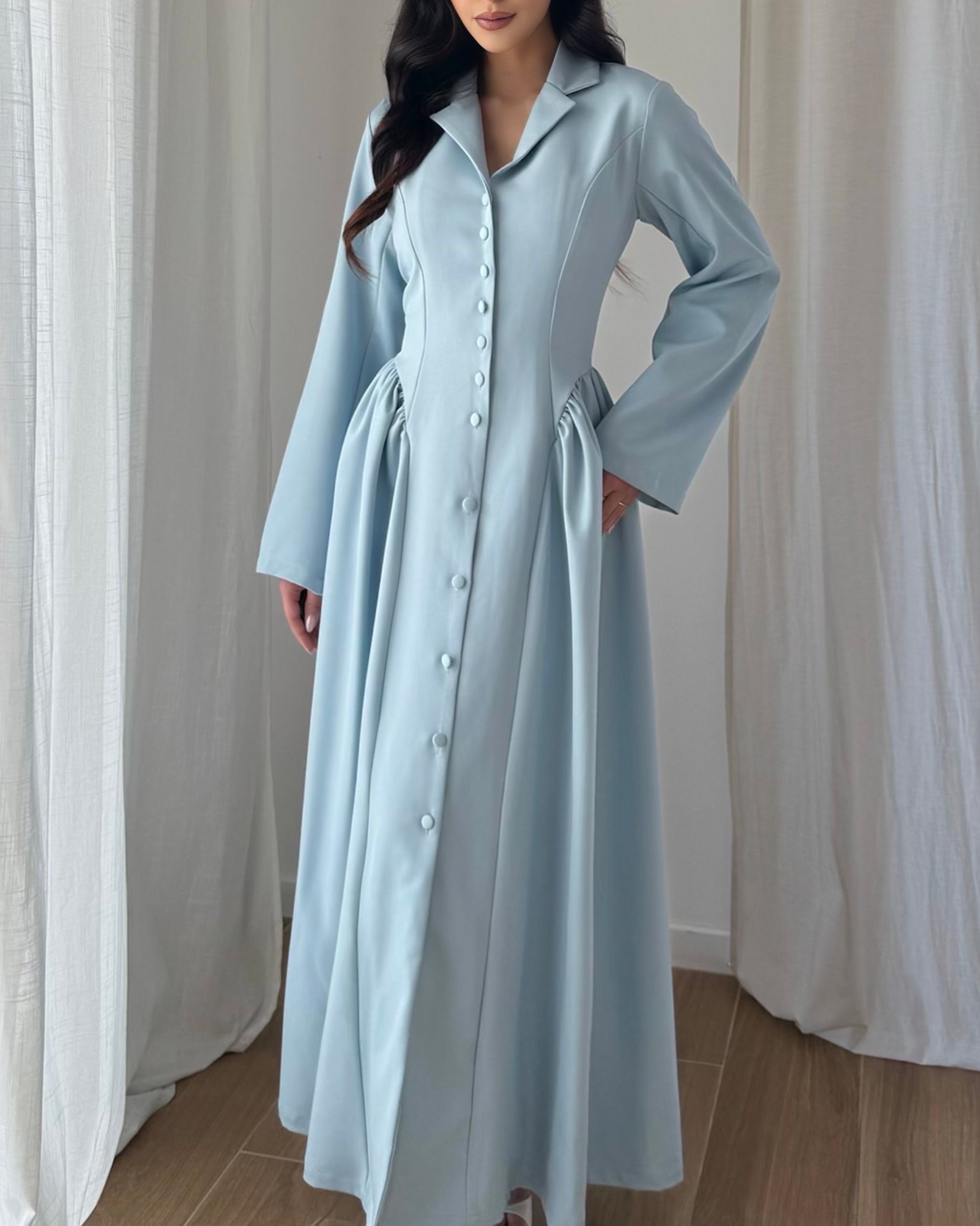 Robe Longue Charme d’Antan Ajustable bleu – Modest Fashion