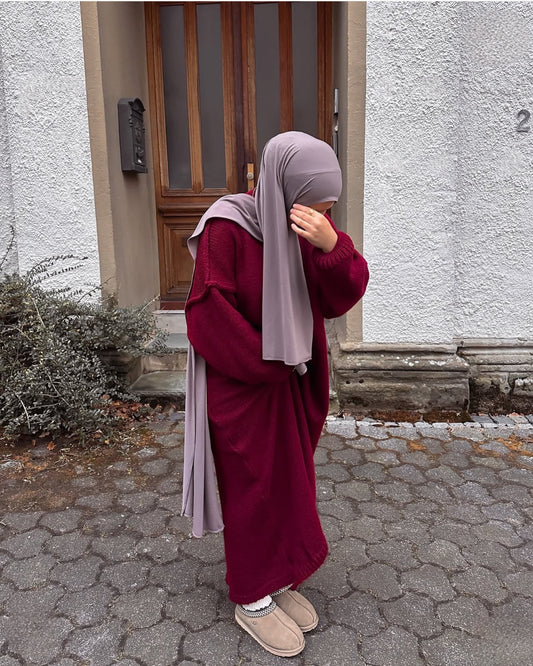 Pull Maxi Long en Maille Douce - Bordeaux & Noir | Modest Fashion Hiver