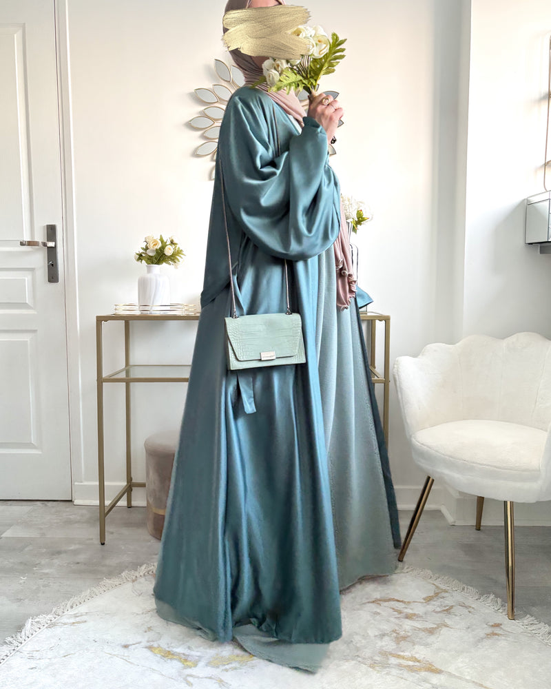Kimono satiné manches bouffantes avec poches – Modest Fashion