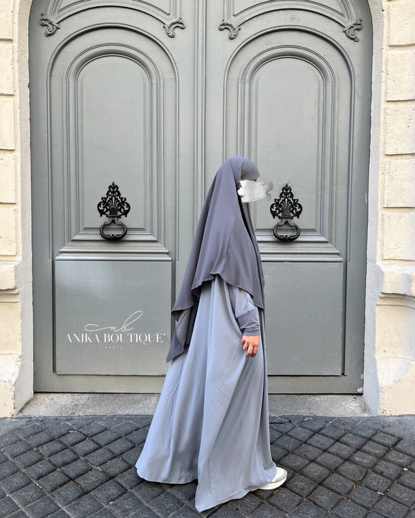 Khimar moyen soie de medine gris foncé