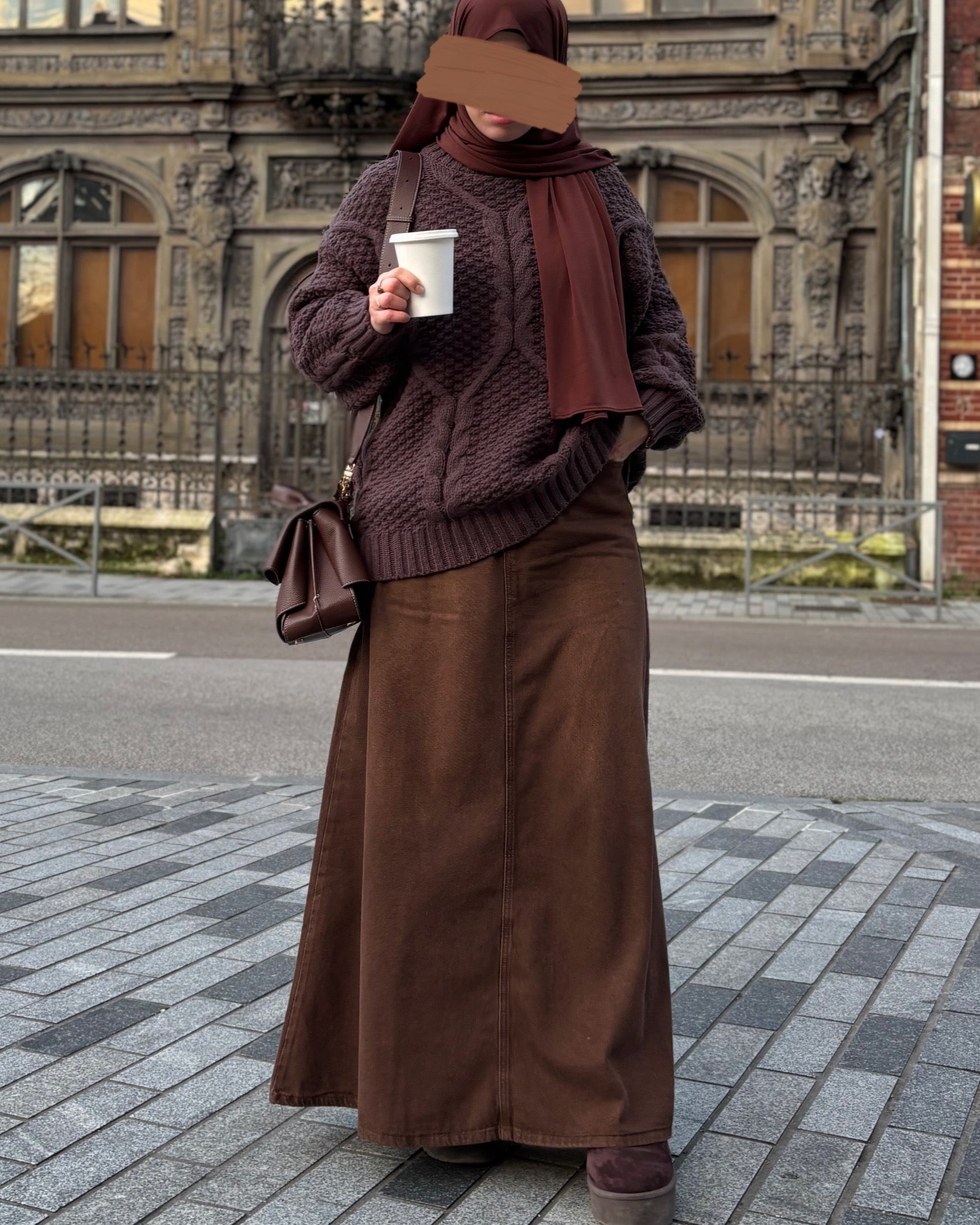 Jupe longue en jean marron chocolat - 100% coton